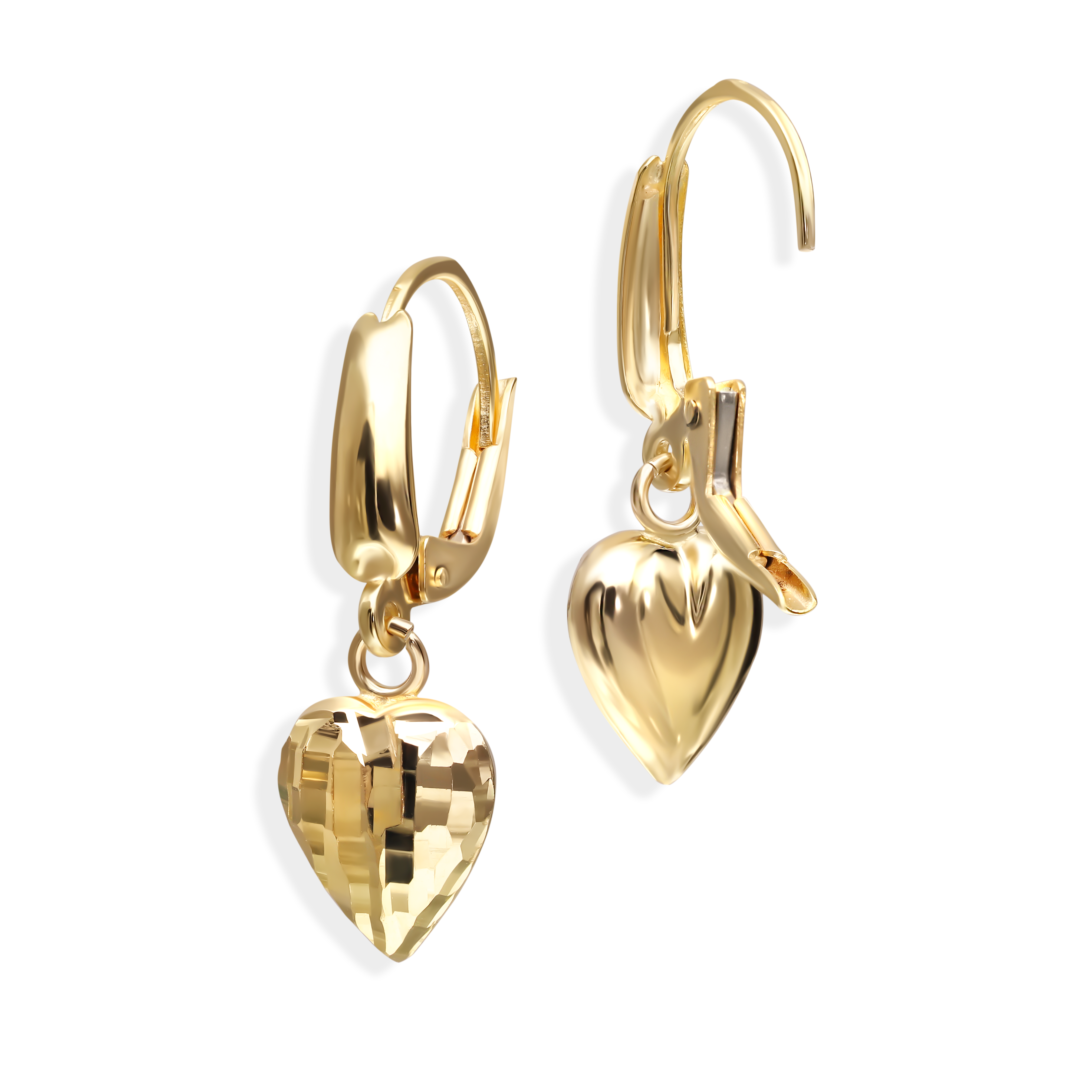 Kolczyki złote wiszące serca na zapięciu francuskim, próba 585