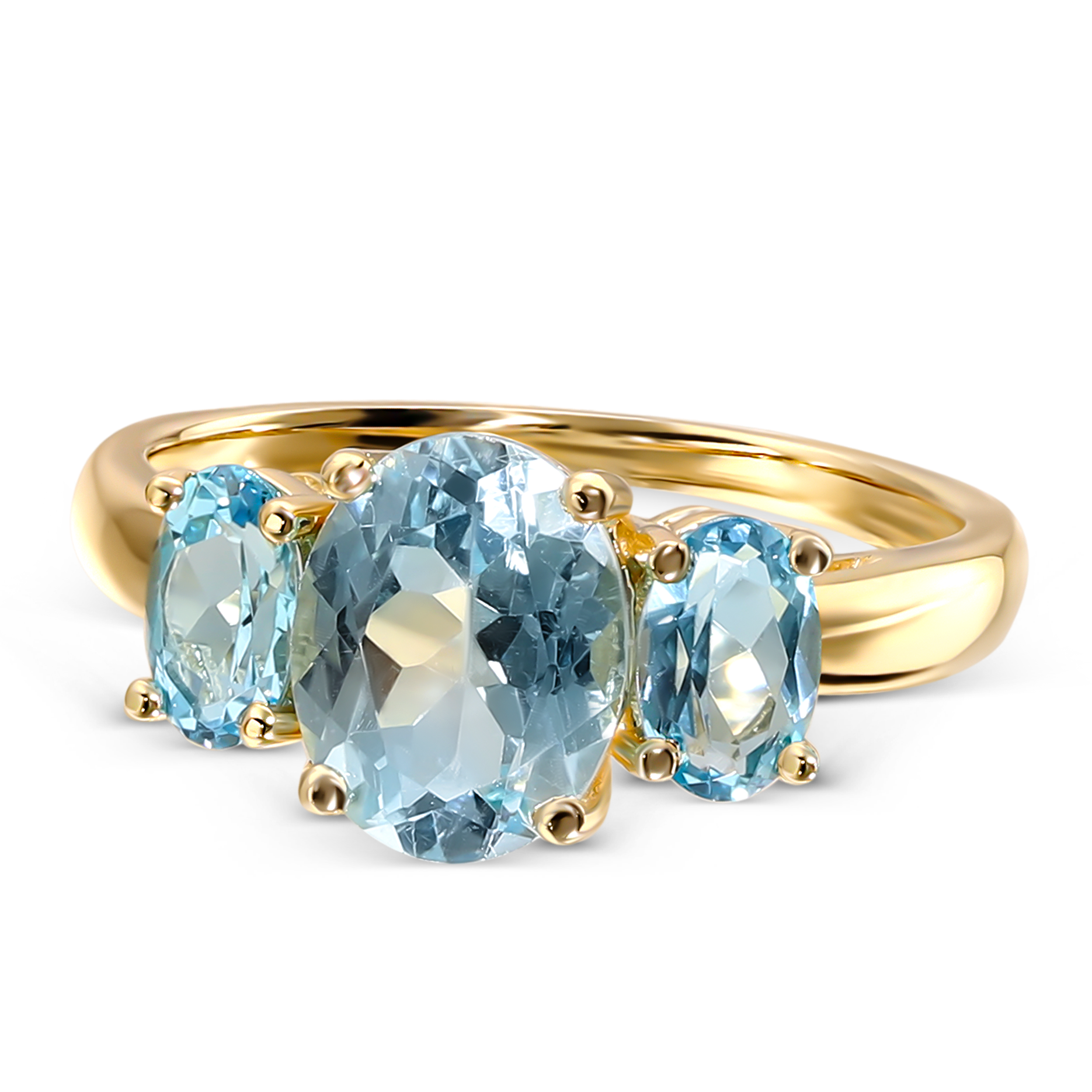 Pierścionek złoty z topazem Sky Blue 2.09 ct i topazami Swiss Blue 1.03 ct, próba 585