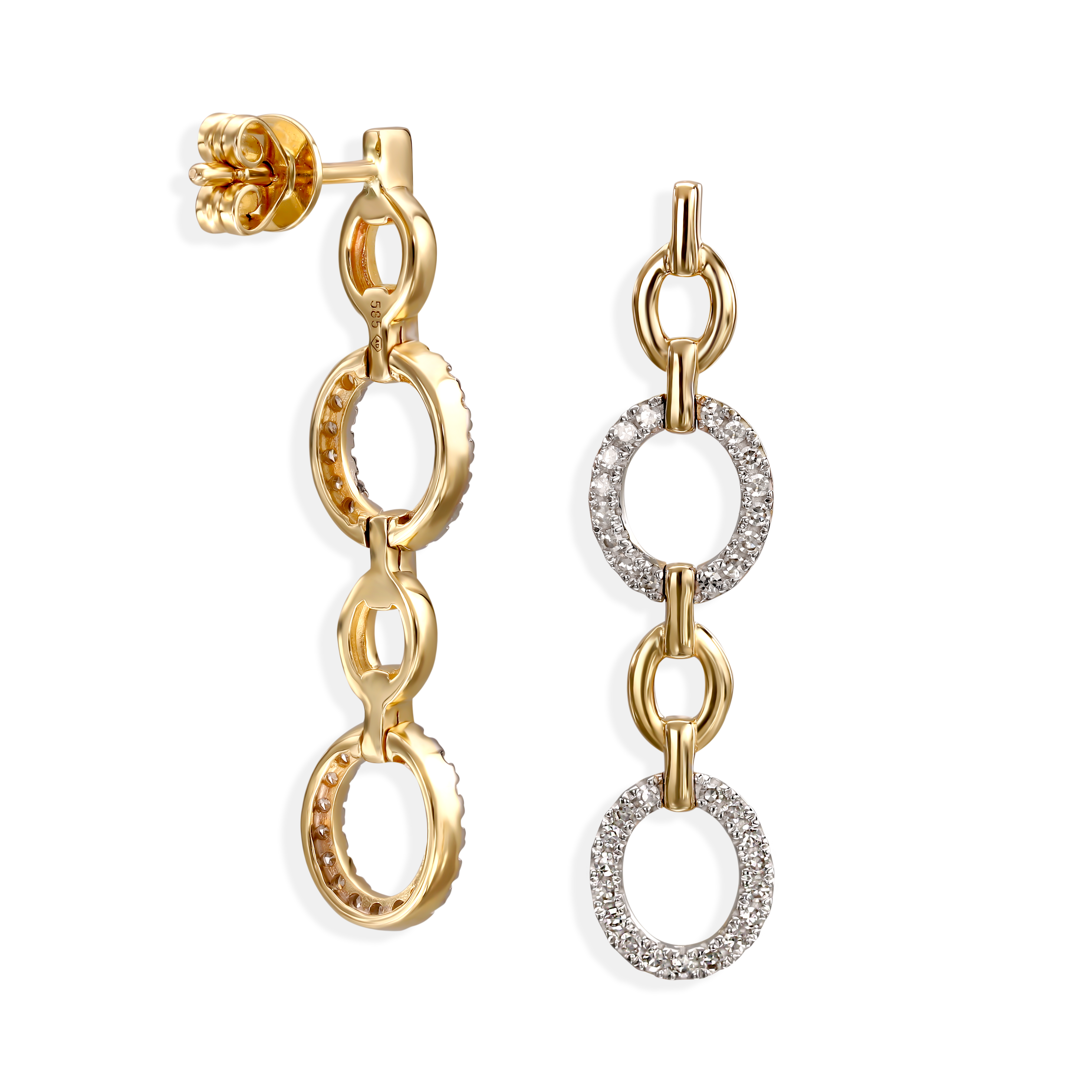 Kolczyki złote z diamentami naturalnymi 0.22 ct, próba 585