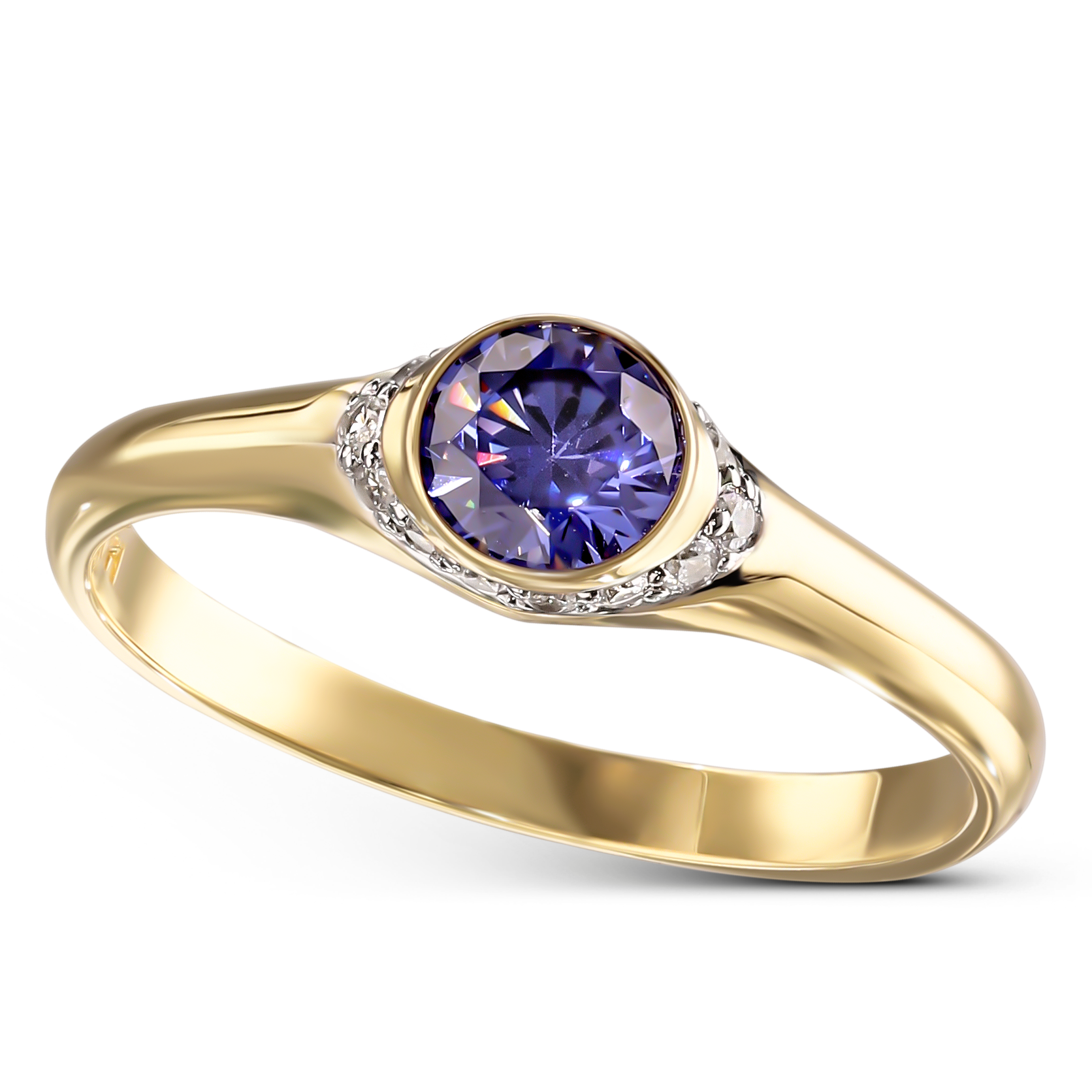 Pierścionek złoty z granatową cyrkonią, próba 585