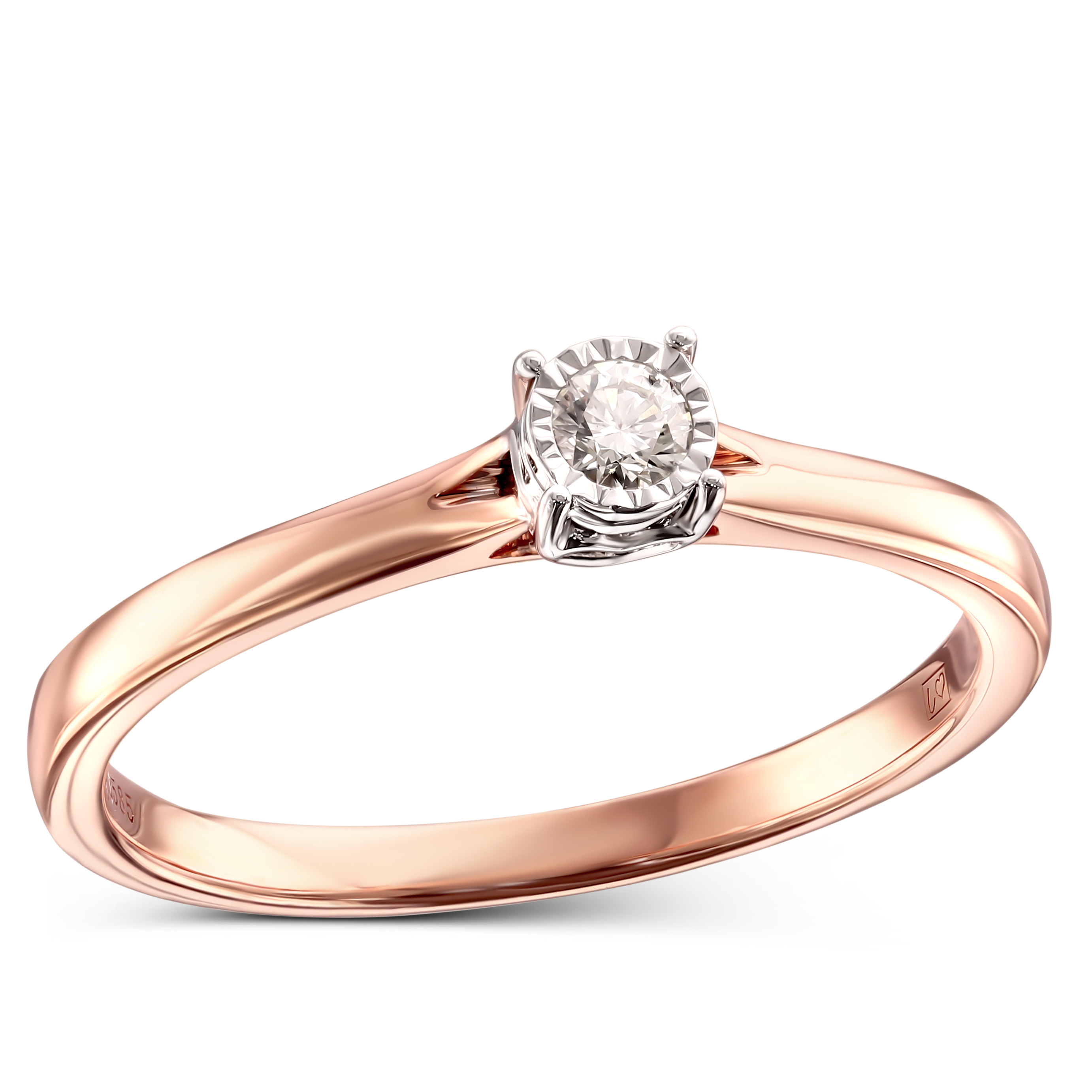 Pierścionek zaręczynowy z różowego złota z diamentem naturalnym 0.08 ct, rozmiar 16, próba 585