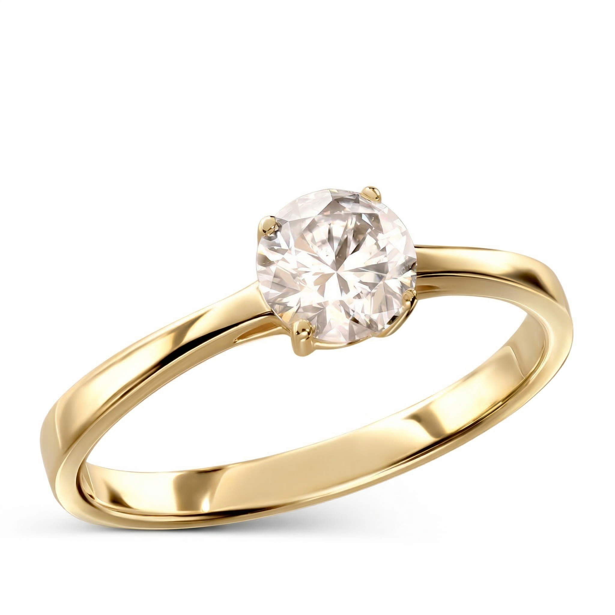 Pierścionek złoty z diamentem naturalnym 0.7 ct, certyfikat IGI, próba 585