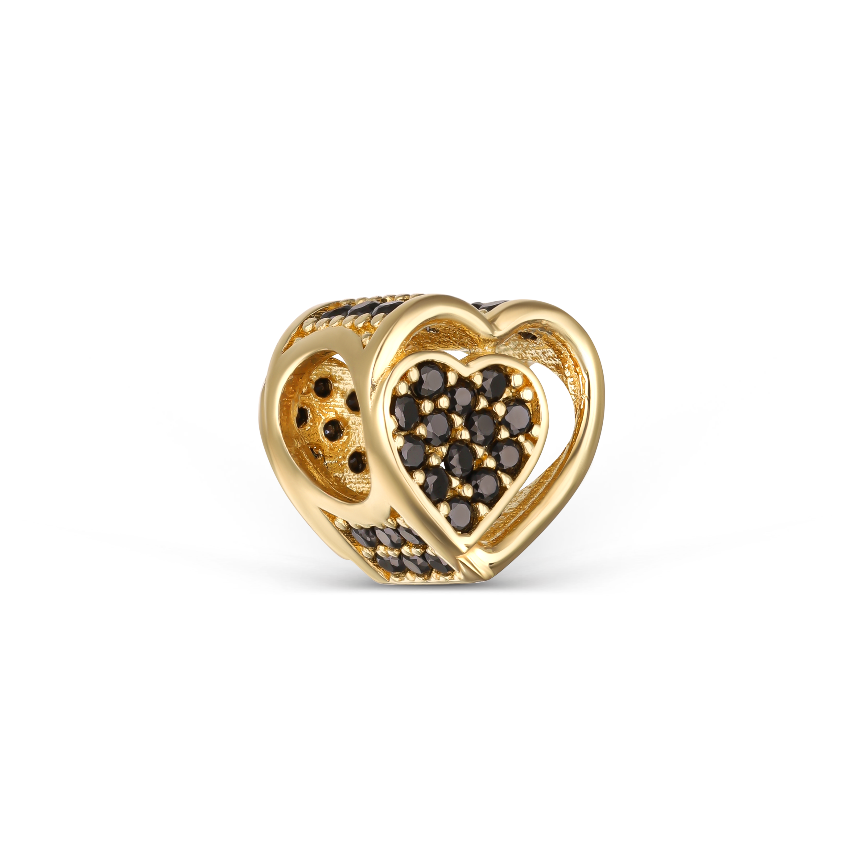 Złoty charms w kształcie serca z czarnymi cyrkoniami, próba 585