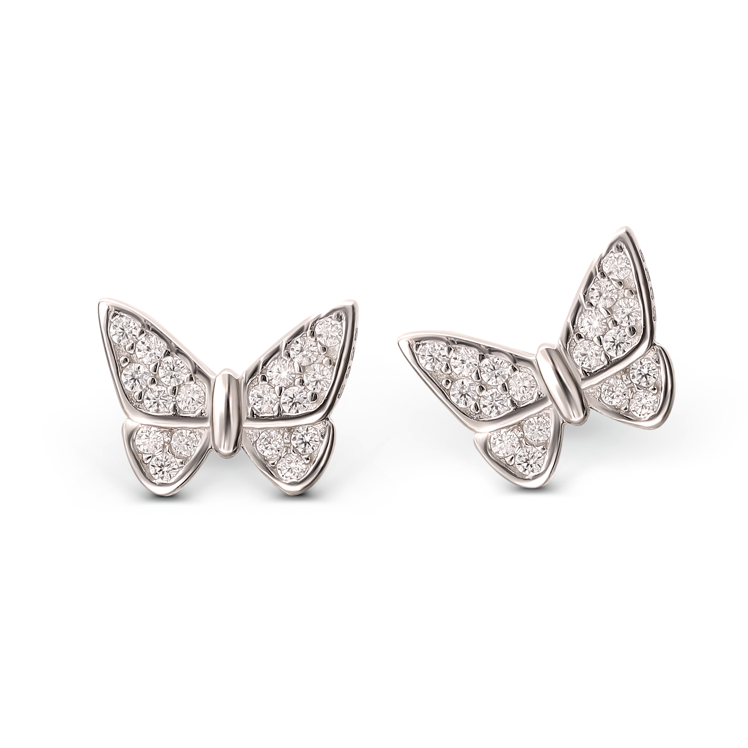 Kolczyki srebrne motyle z cyrkoniami, próba 925