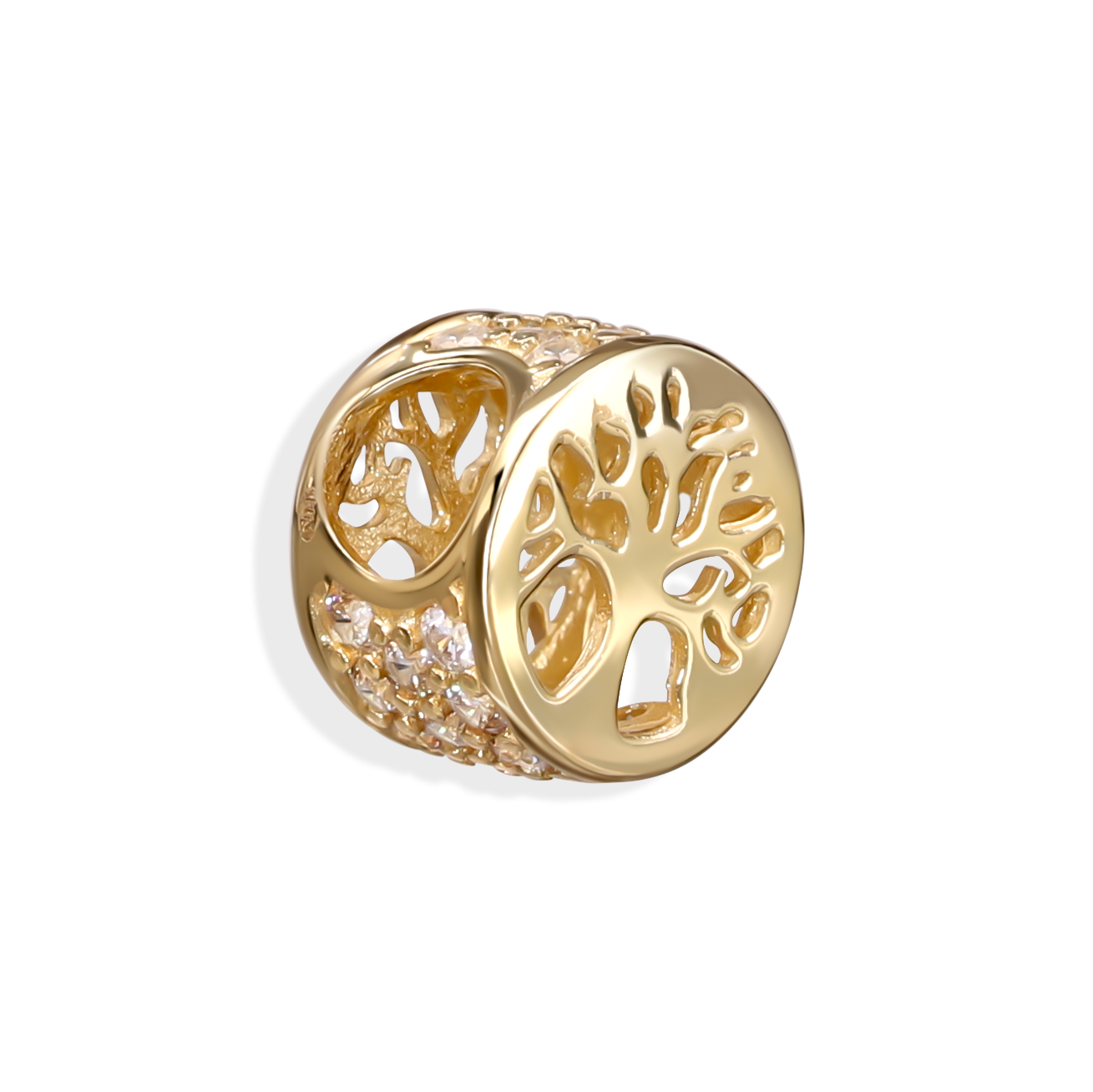 Zawieszka charms złoty z drzewkiem szczęścia z białymi cyrkoniami, próba 585