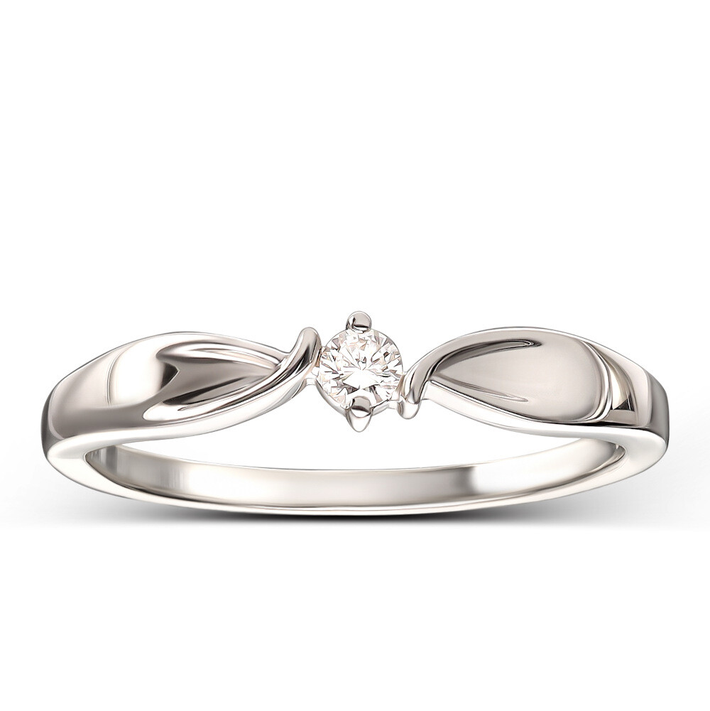 Nowoczesny pierścionek zaręczynowy z białego złota z diamentem, próba 585
