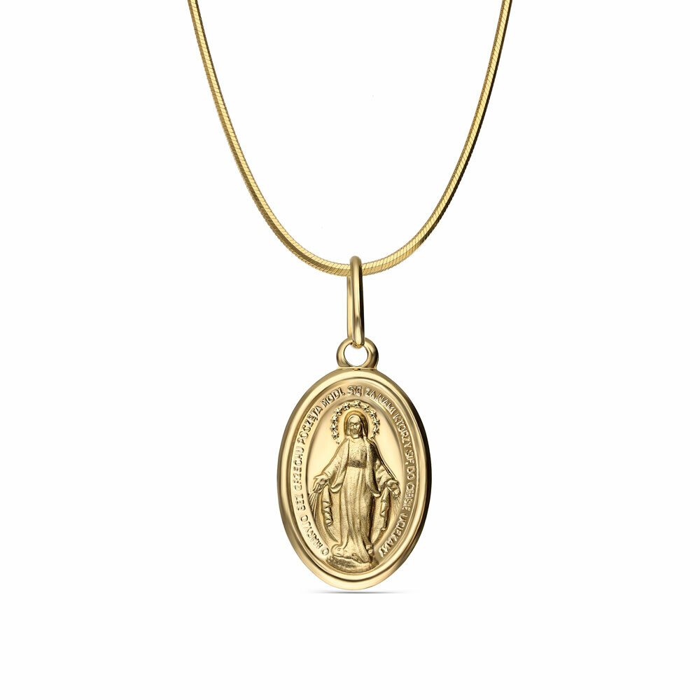 Cudowny Medalik złoty z wizerunkiem Matki Boskiej i napisem, próba 585