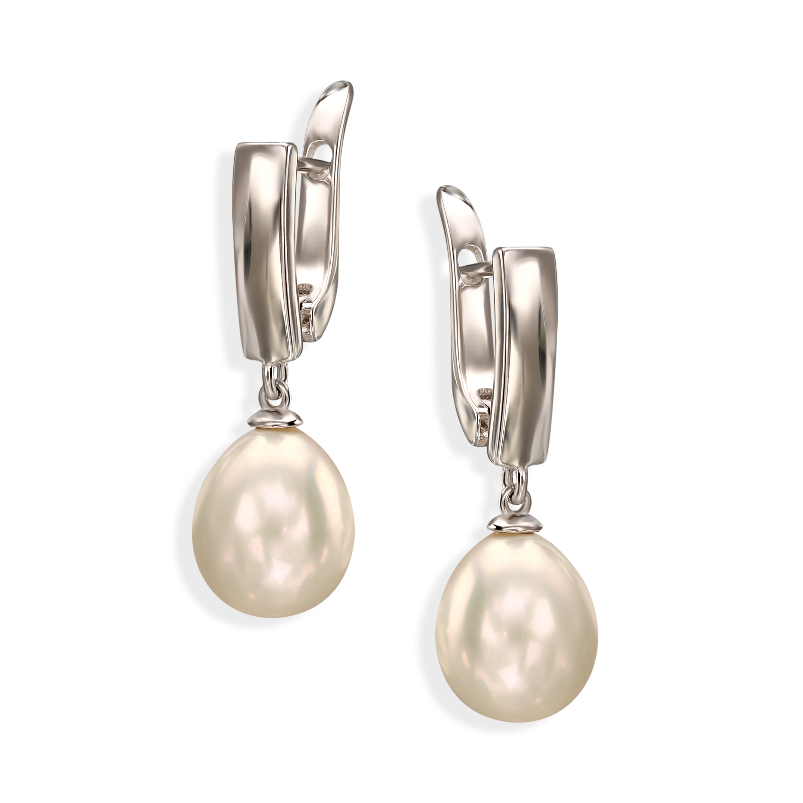 Srebrne kolczyki z białymi perłami słodkowodnymi, próba 925