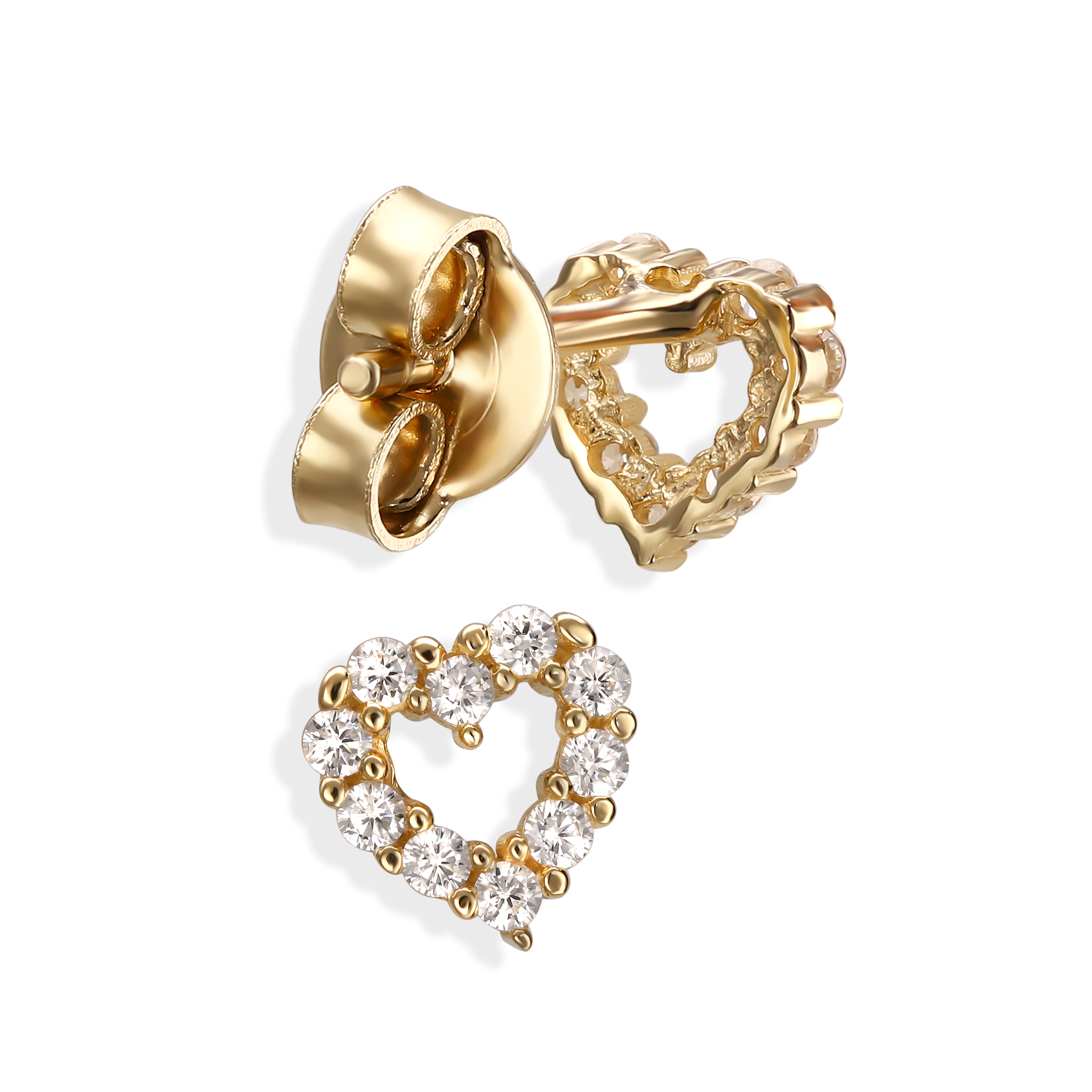 Kolczyki złote sztyfty serca z białymi cyrkoniami, próba 585