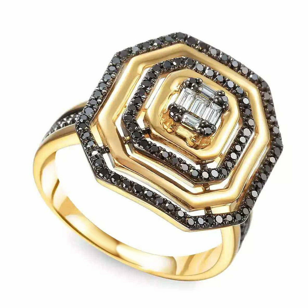 Unikatowy pierścionek złoty z czarnymi diamentami, próba 585