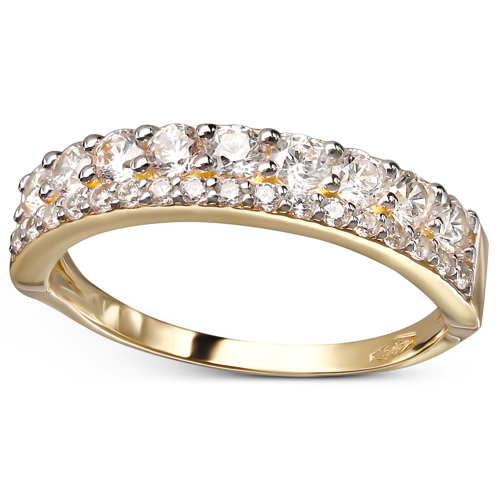 Pierścionek złoty obrączkowy z cyrkoniami, rozmiar 19, próba 585