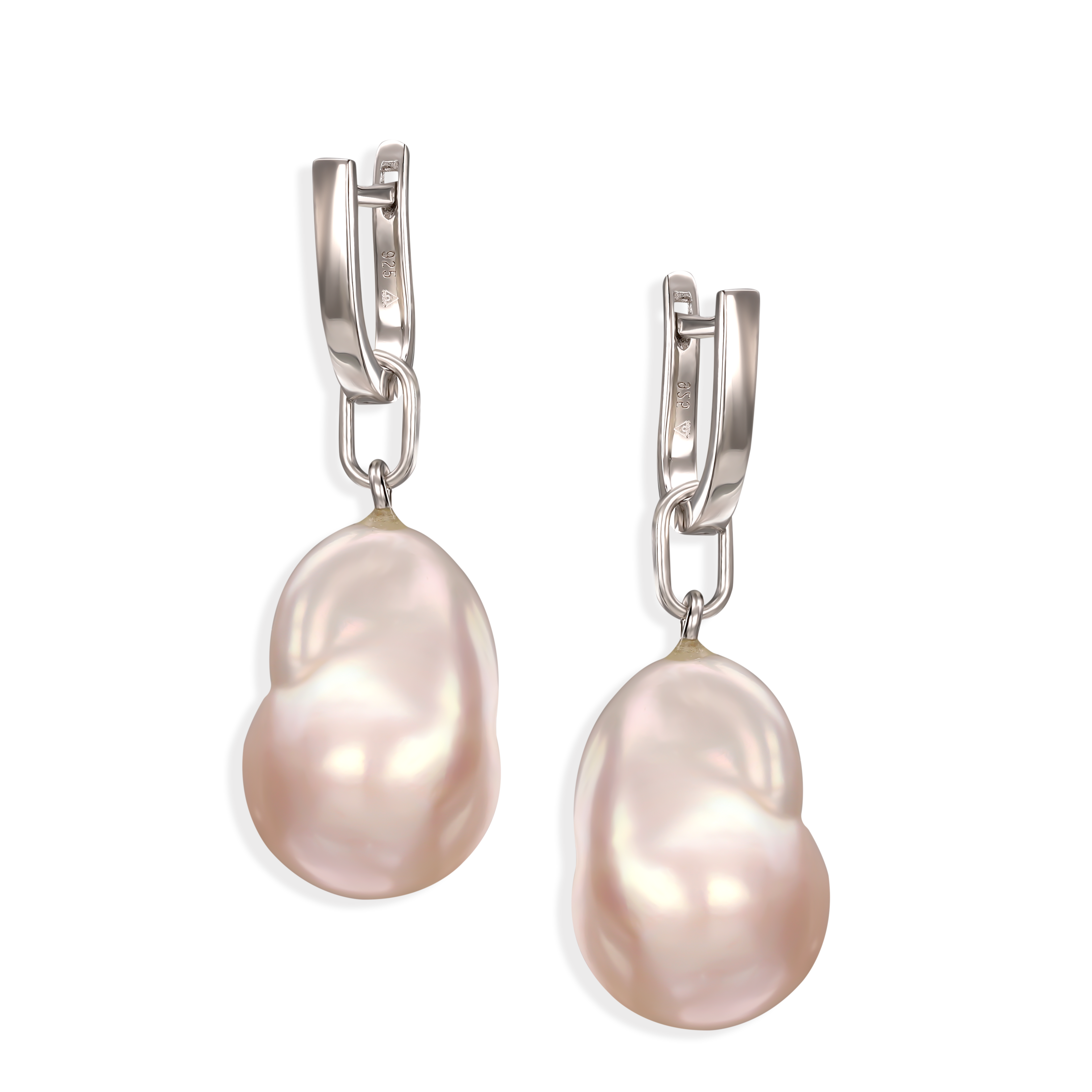 Kolczyki srebrne wiszące z perłami o nieregularnym kształcie, próba 925