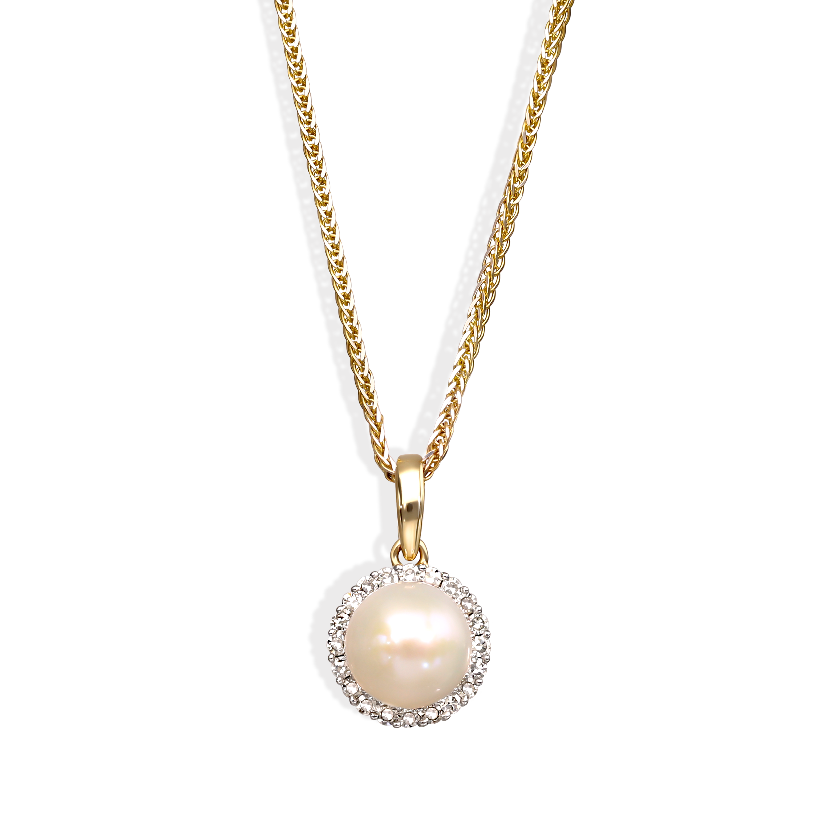 Zawieszka złota z perłą i naturalnymi diamentami 0.1 ct, próba 585