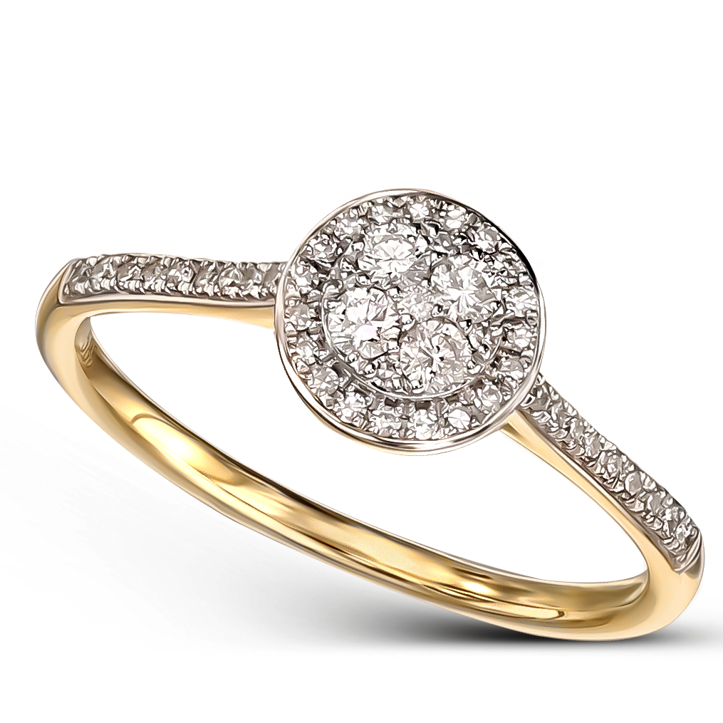 Luksusowy pierścionek złoty z diamentami naturalnymi w okrągłej koronie, próba 585