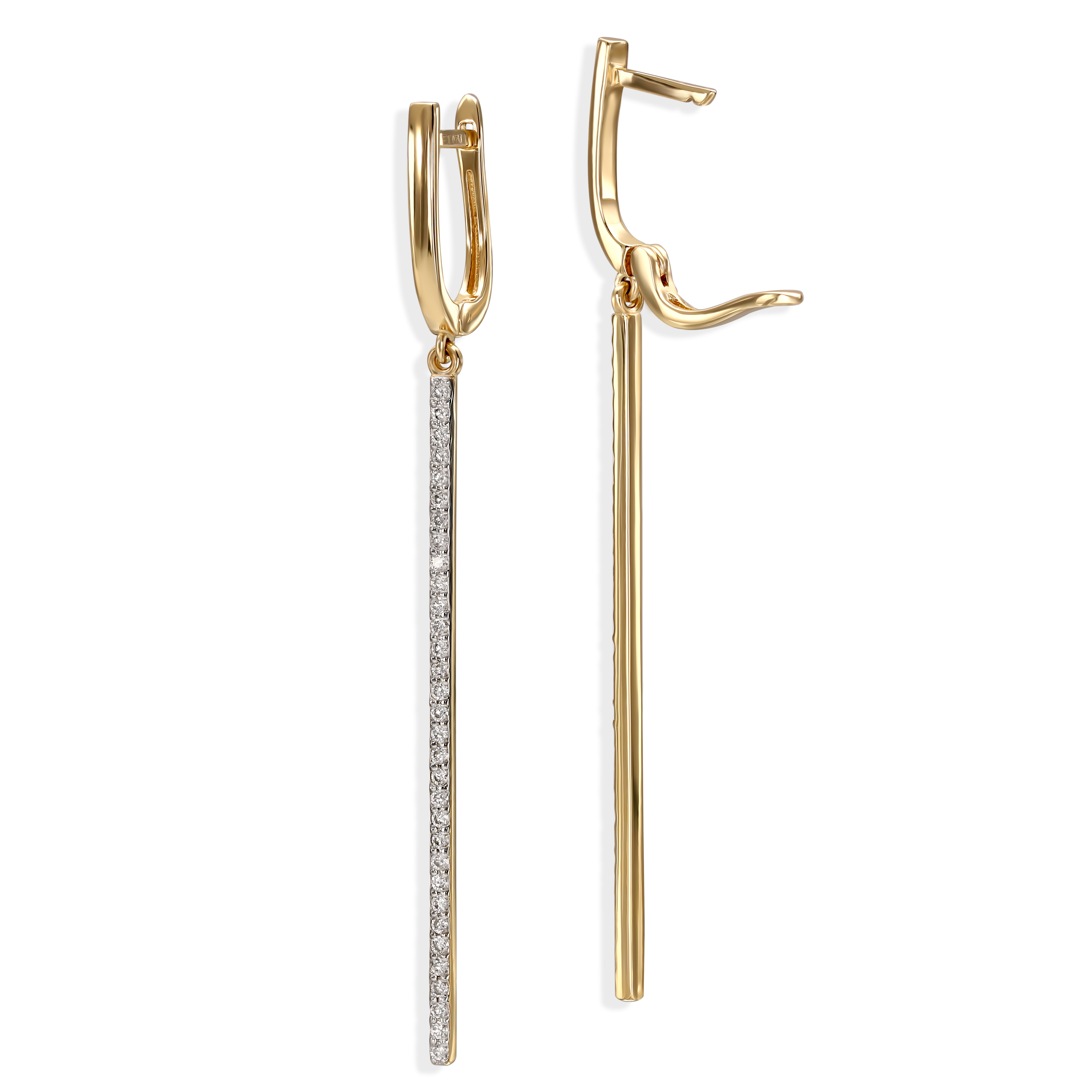 Złote wiszące kolczyki z diamentami naturalnymi 0.38 ct, próba 585