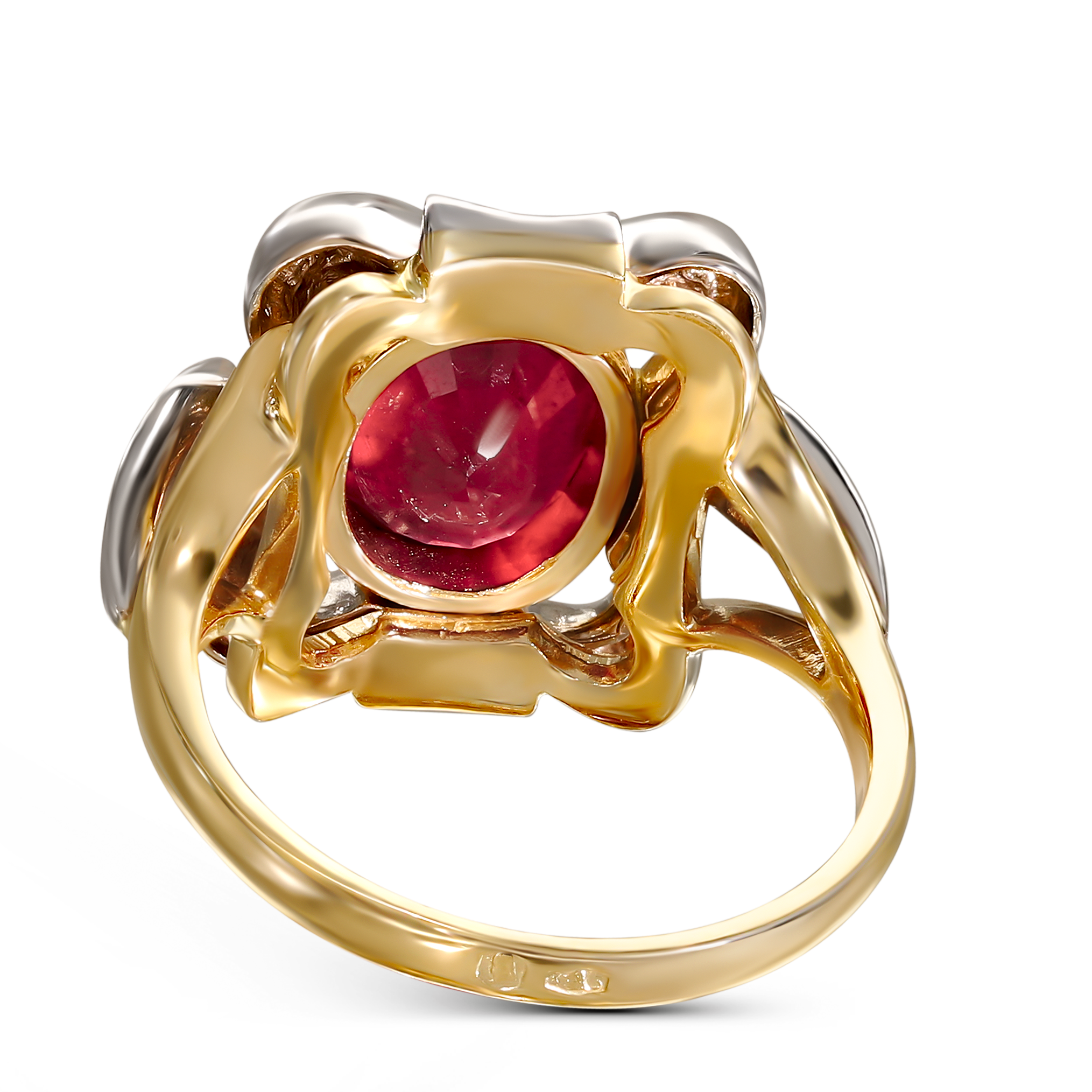 Pierścionek złoty vintage z rubinem 3.88 ct i diamentami naturalnymi, rozmiar 16, próba 585