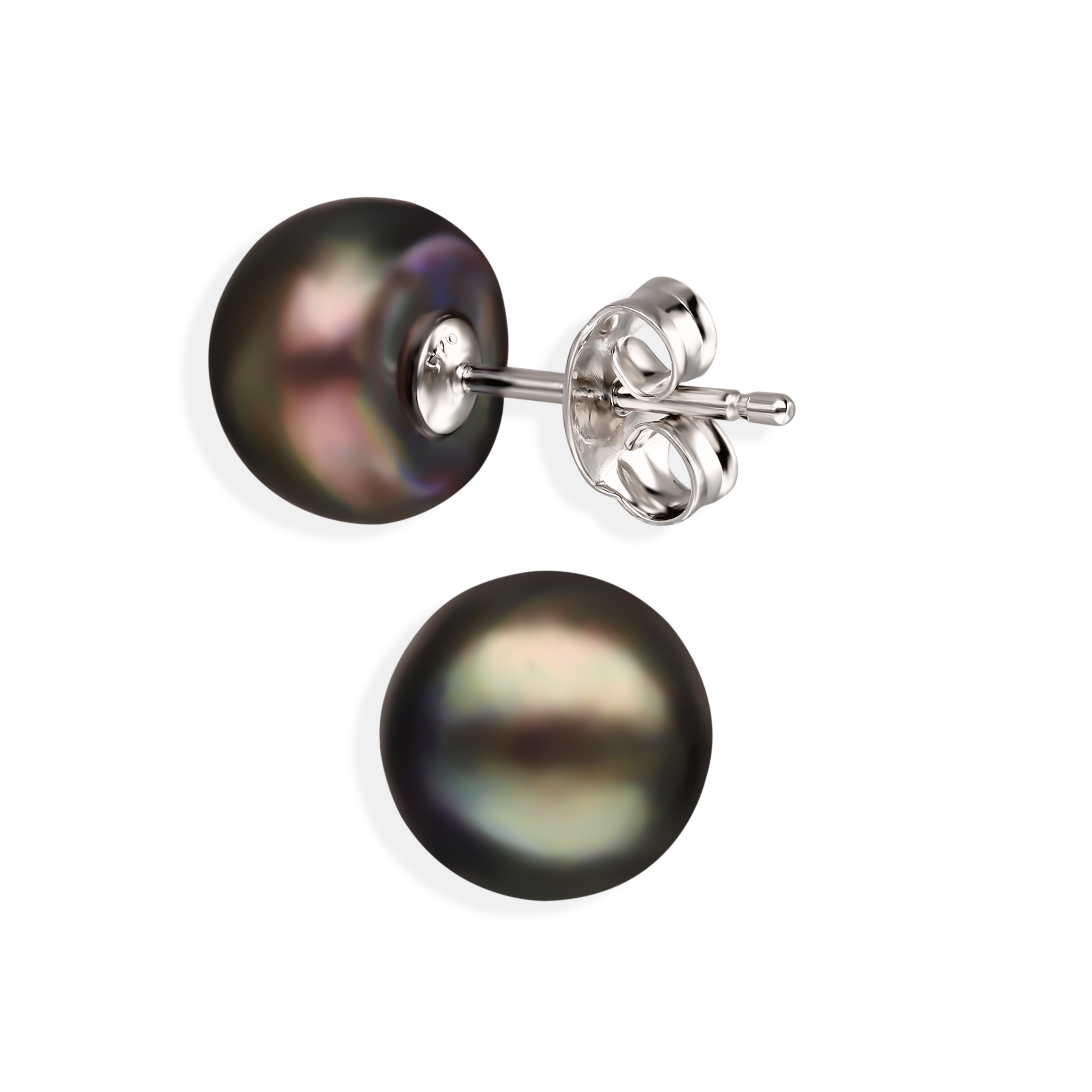 Kolczyki srebrne sztyfty z perłami słodkowodnymi w kolorze pawim, próba 925