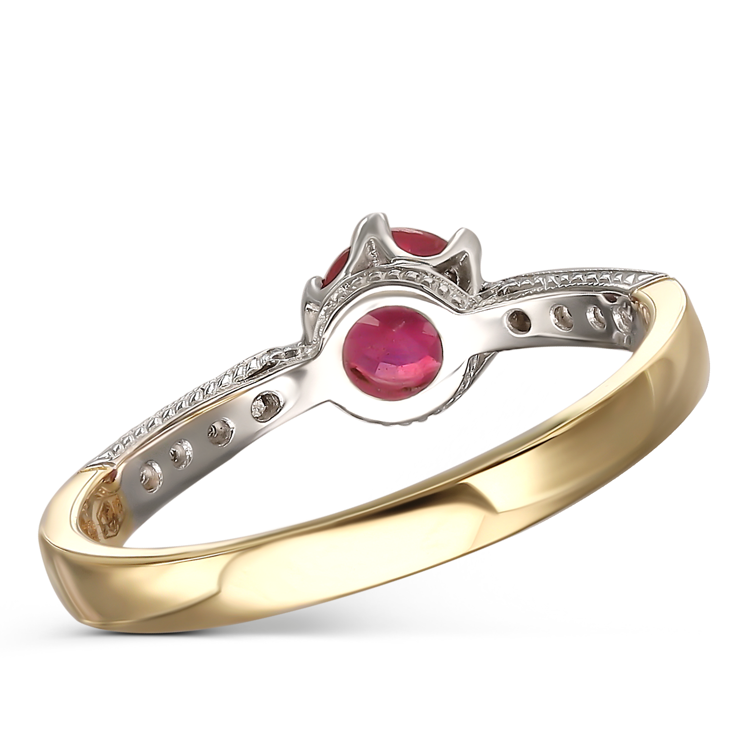 Pierścionek złoty z diamentami naturalnymi 0.10 ct i rubinem, rozmiar 14, próba 585