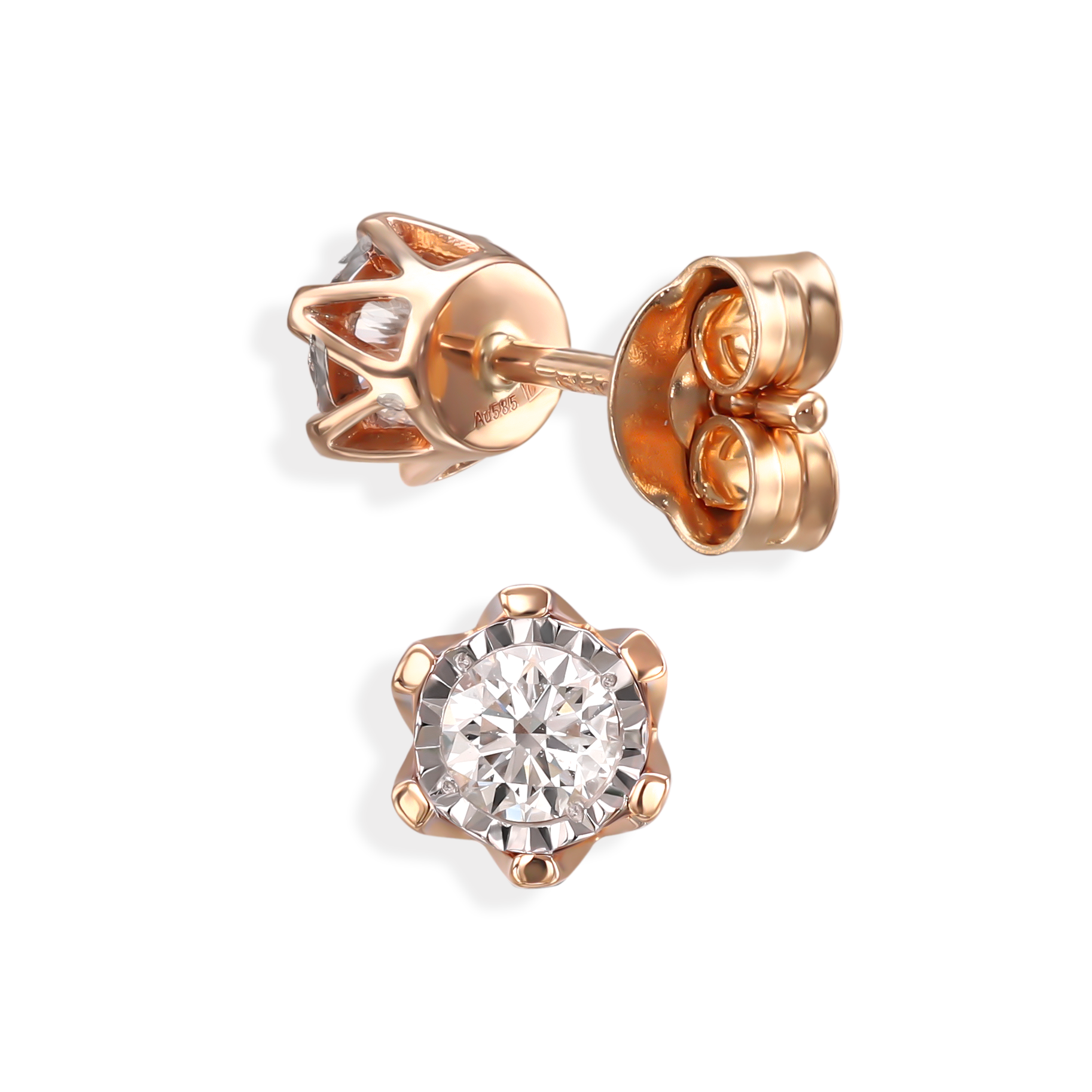 Kolczyki z rózowego słota sztyfty z diamentami naturalnymi 0.29 ct, próba 585