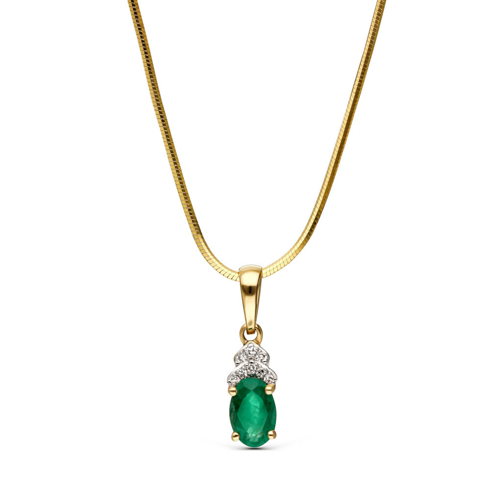 Zawieszka złota ze szmaragdem i diamentami naturalnymi, próba 585