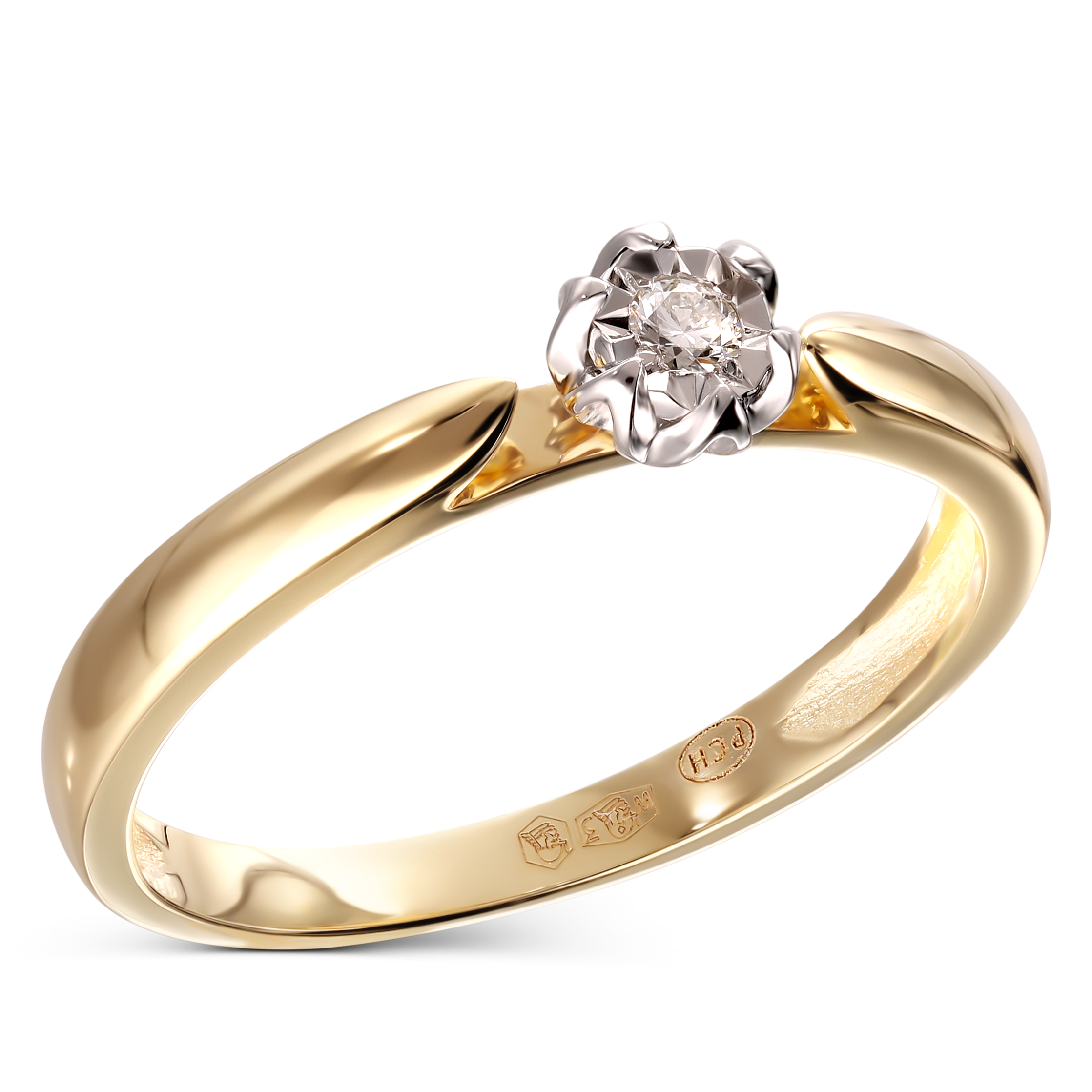 Pierścionek złoty z diamentem naturalnym 0.03 ct, rozmiar 16, próba 585