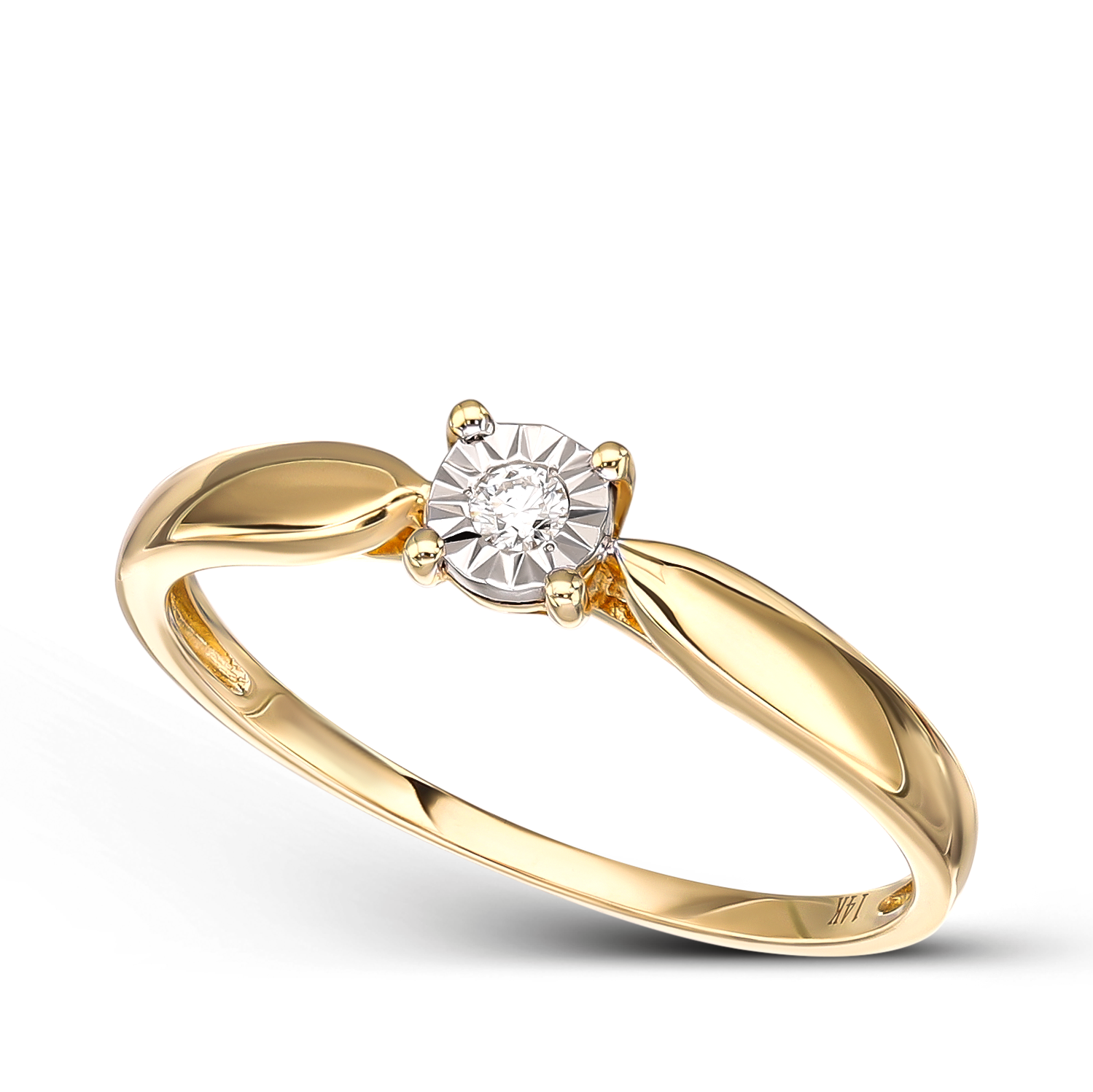 Pierścionek złoty zaręczynowy z diamentem naturalnym 0.025 ct, próba 585