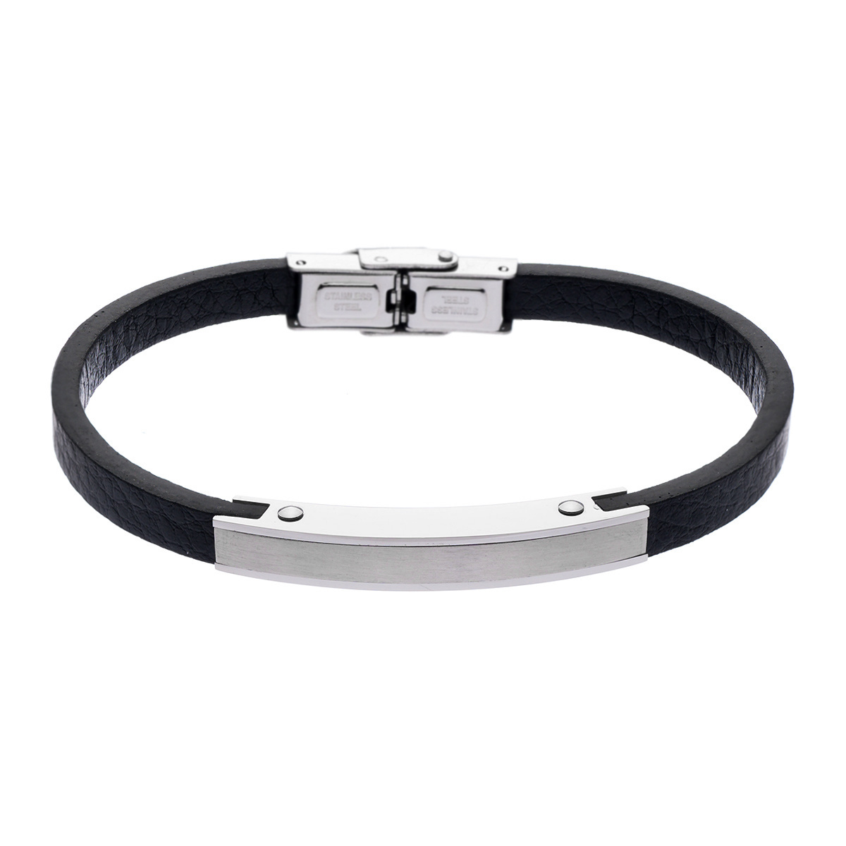 Skórzana męska bransoleta ze stalową blaszką