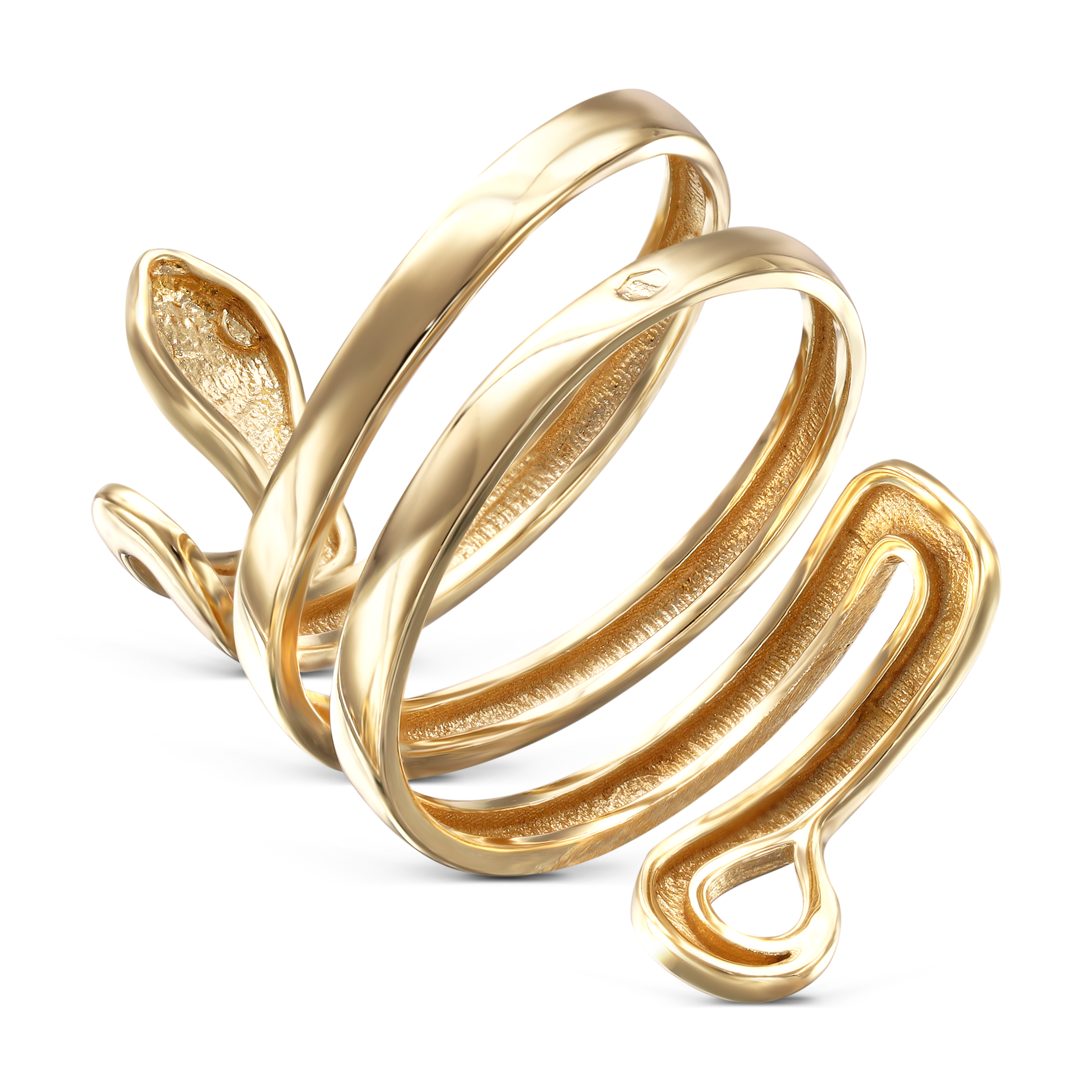 Pierścionek złoty wąż z zielonymi cyrkoniami, rozmiar 14, próba 585