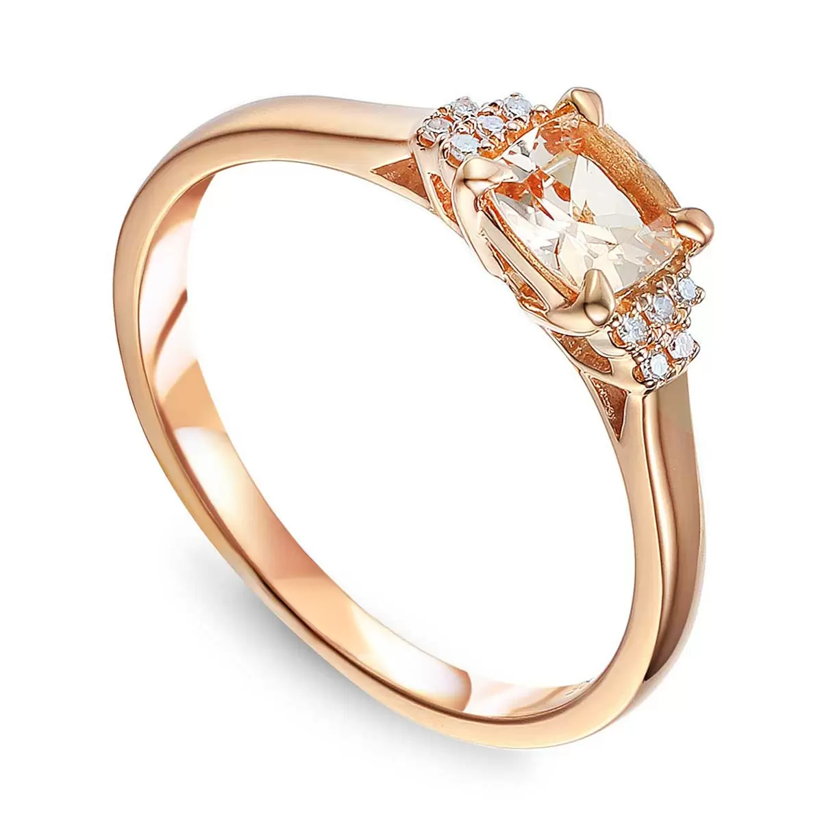 Pierścionek z różowego złota z morganitem i diamentami naturalnymi, rozmiar 13, próba 585