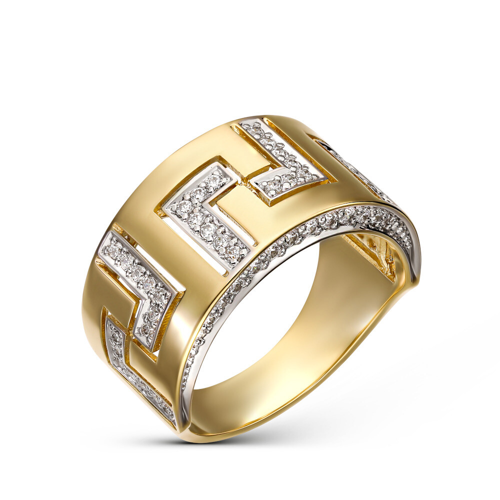 Szeroki pierścionek złoty w geometryczne wzory, rozmiar 14, próba 585