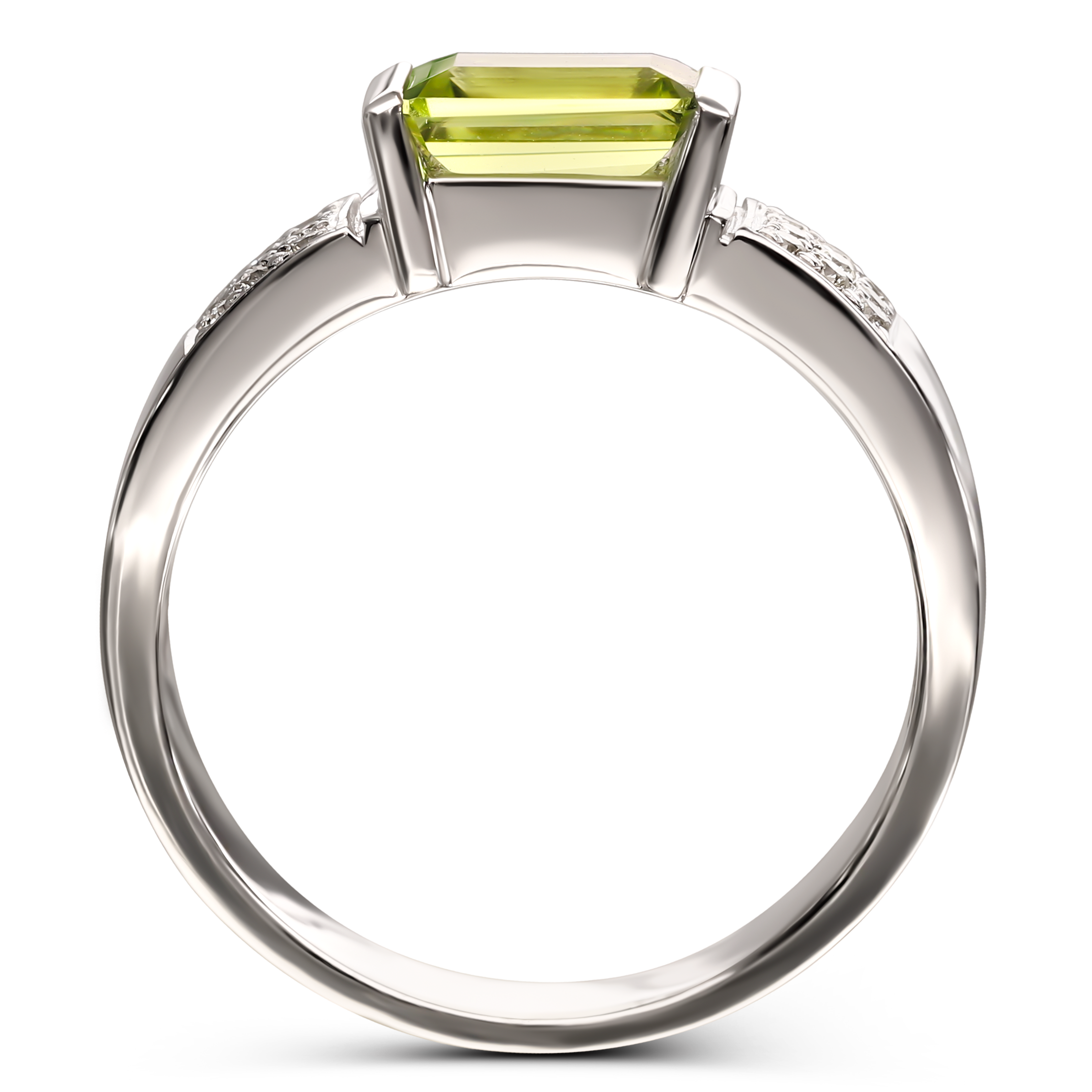 Pierścionek z białego złota vintage z oliwinem 1.01 ct i diamentami naturalnymi, próba 585