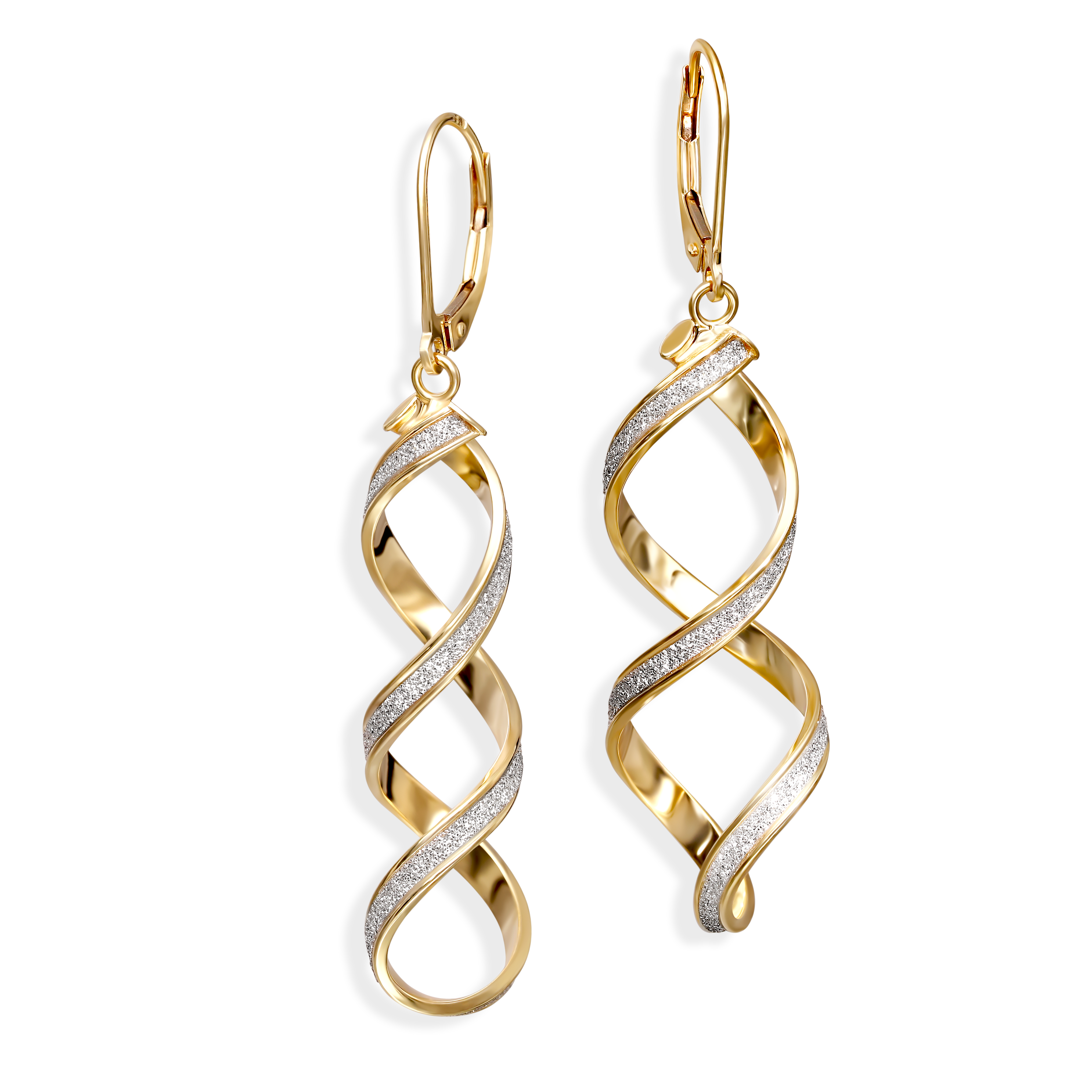 Kolczyki złote spirale z ozdobnym rodowaniem na francuskim zapięciu, próba 585