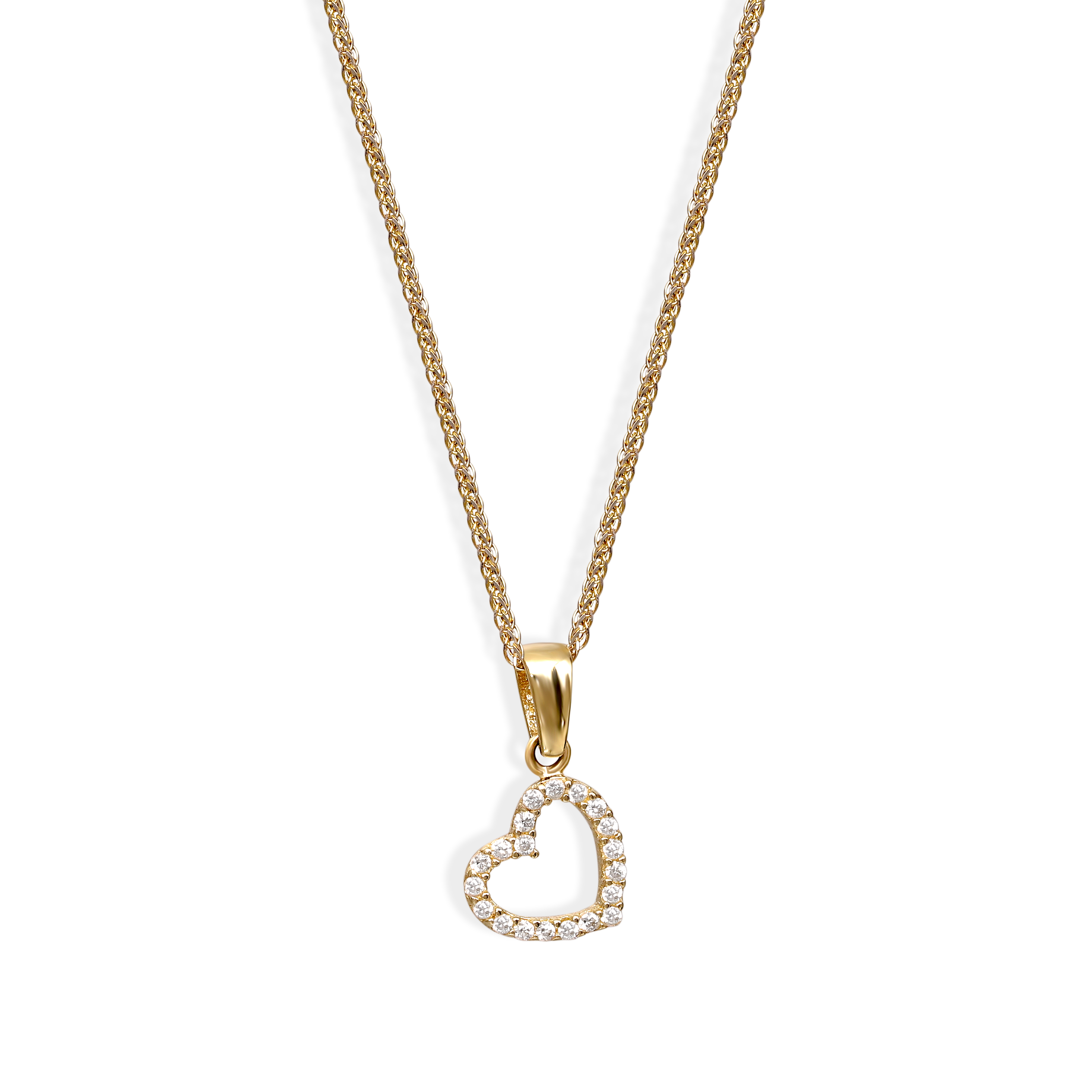 Zawieszka złota w kształcie ażurowego serca z białymi cyrkoniami, próba 585