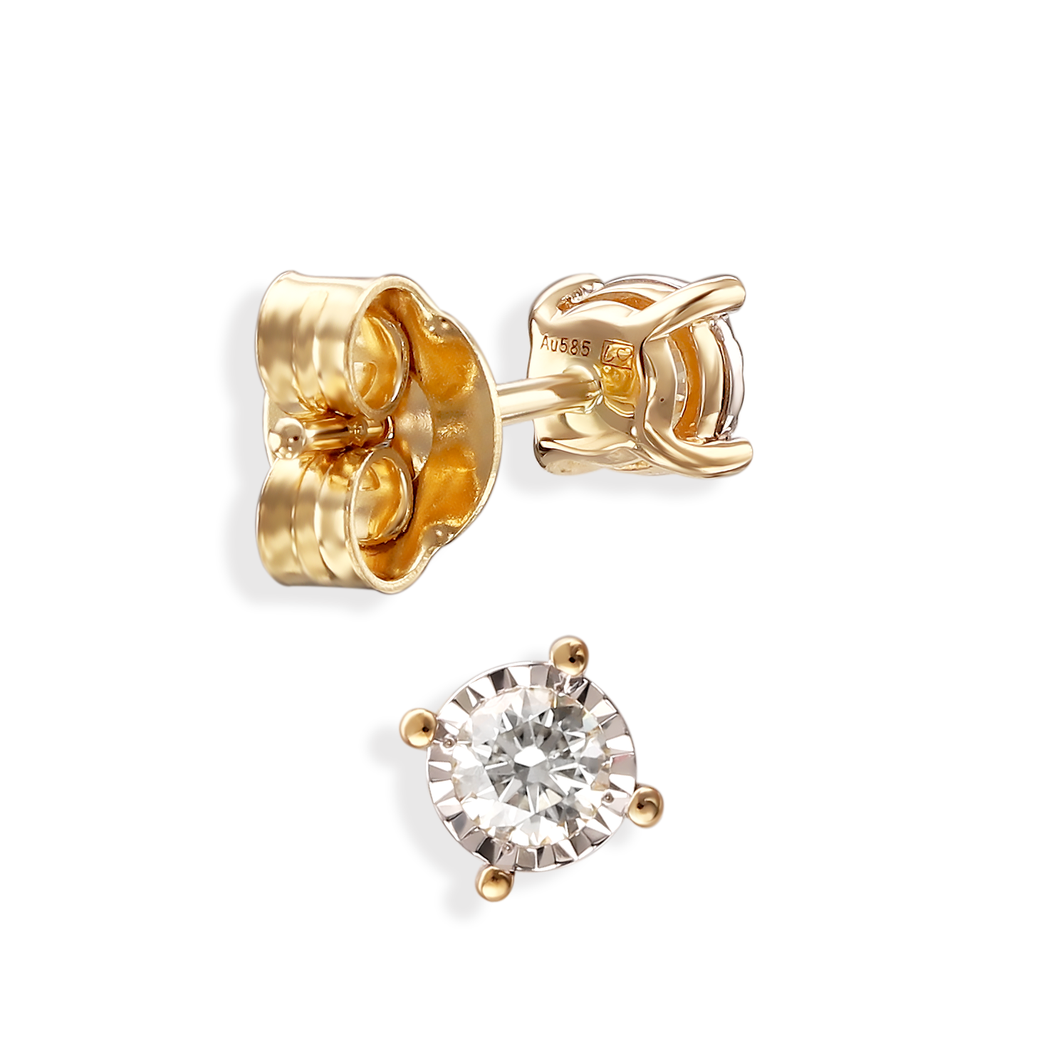 Kolczyki złote z diamentami naturalnymi 0.2 ct, zapięcie na sztyft, próba 585