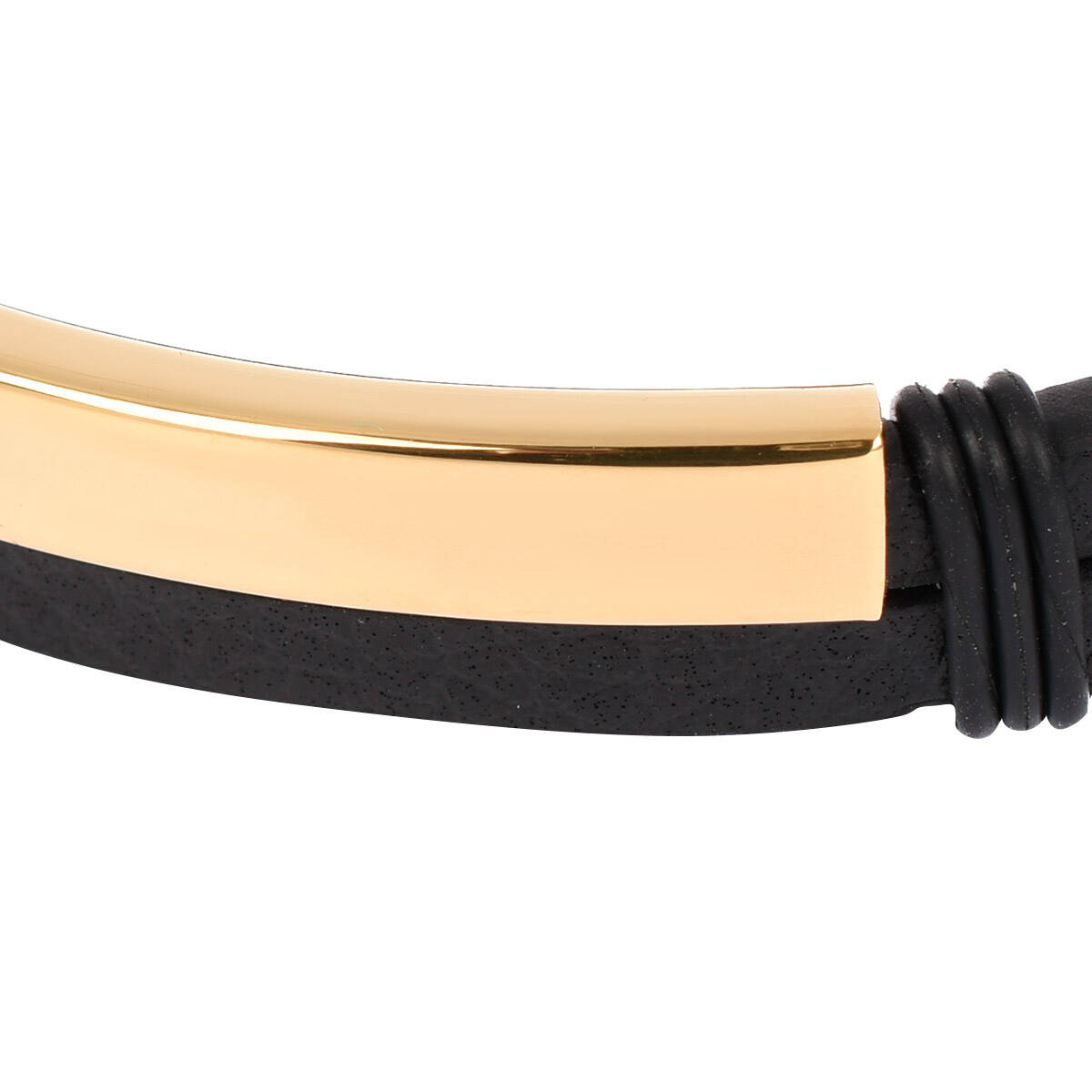 Skórzana męska bransoleta ze stalową blaszką w kolorze złotym