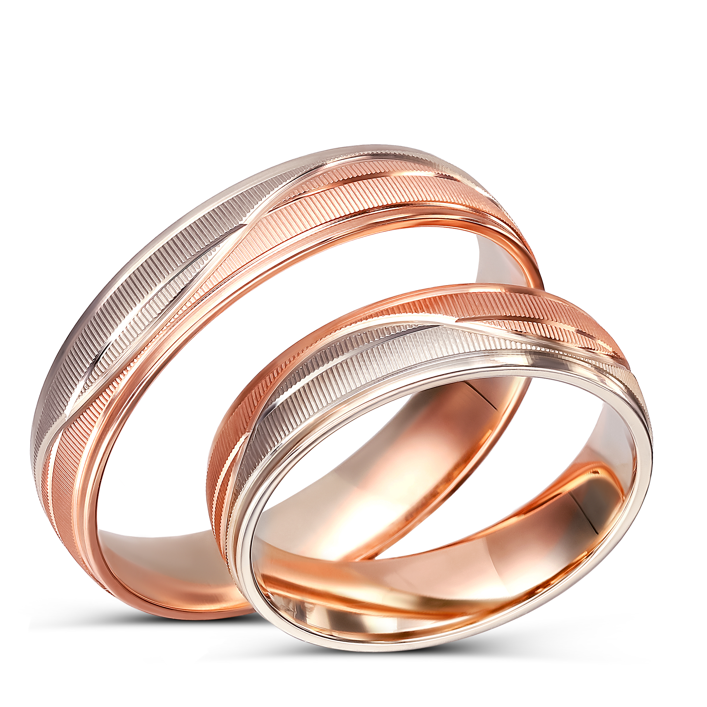 Obrączki ślubne z biało-różowego złota matowe półokrągłe OCH115O, próba 585