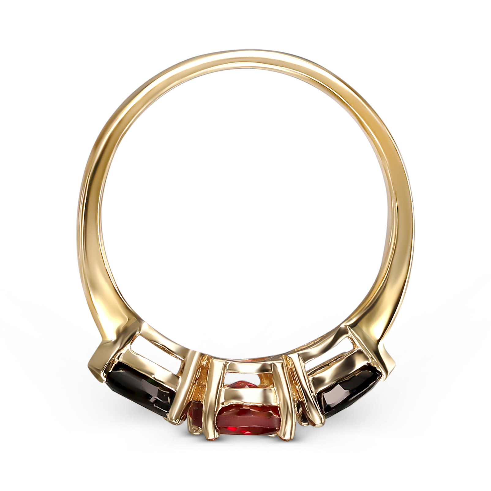 Pierścionek złoty z rodolitem 1.43 ct i szafirami 0.98 ct, próba 585