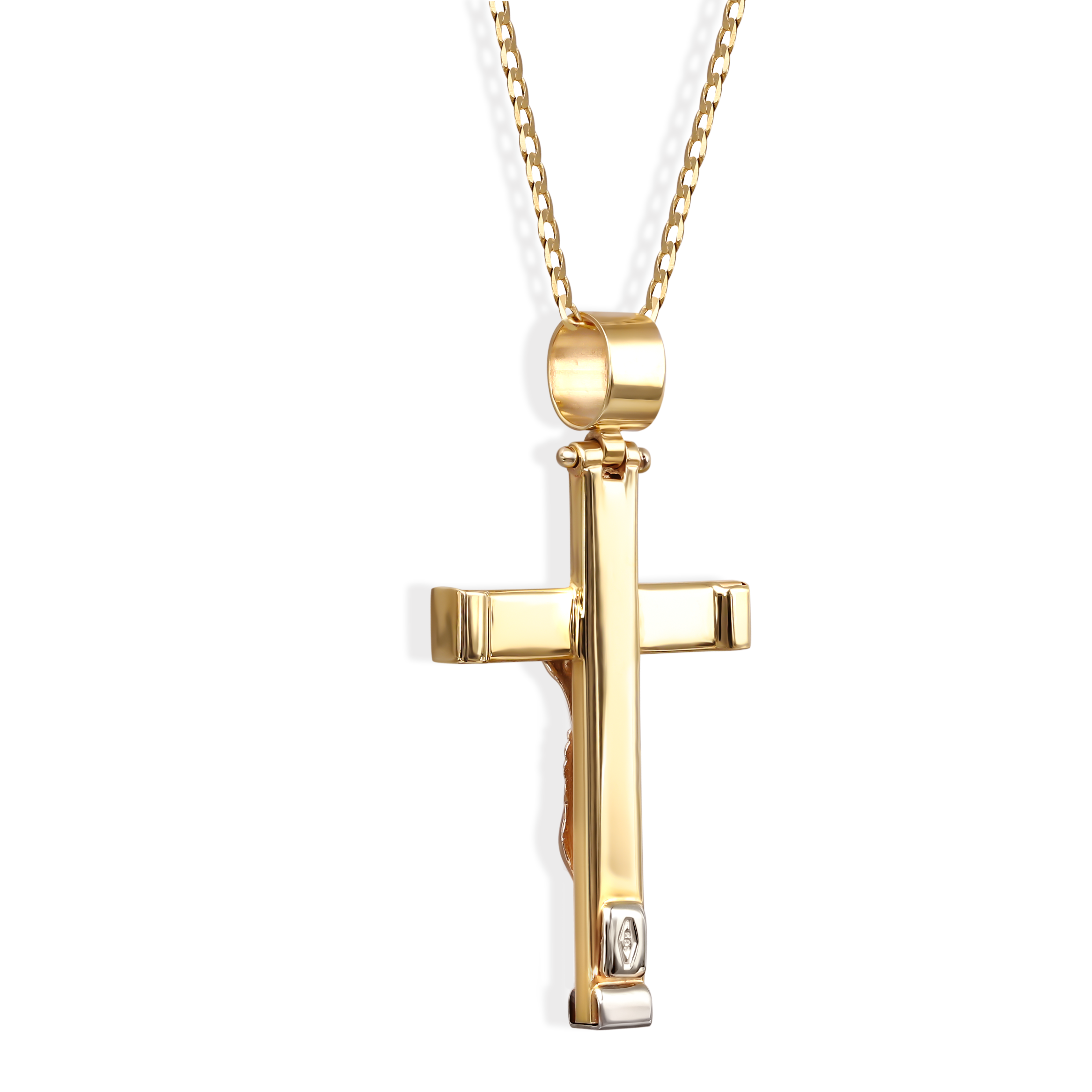 Złoty krzyżyk z dwukolorowym wykończeniem, próba 585