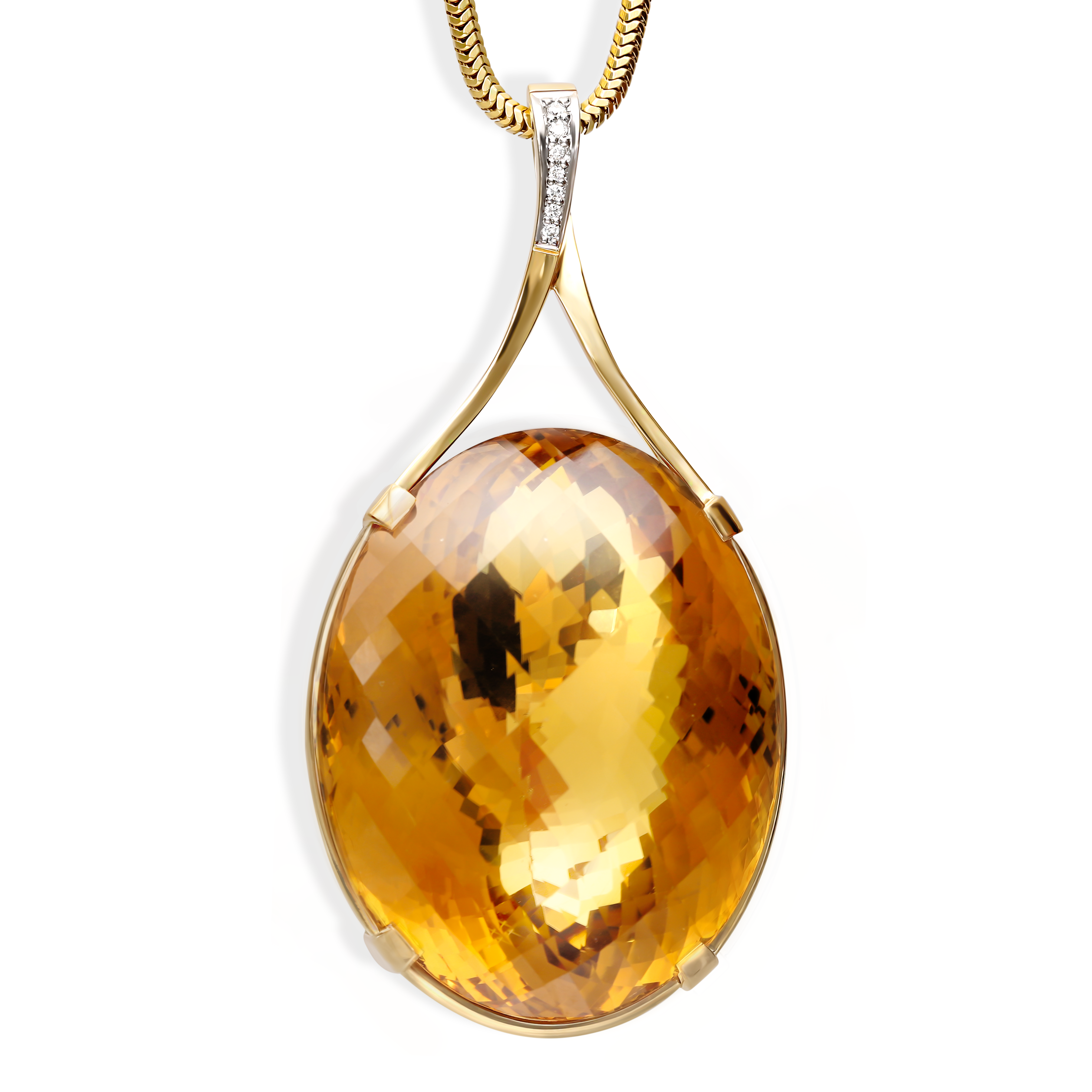 Zawieszka złota z okazałym cytrynem i diamentami naturalnymi 0.08 ct, próba 585