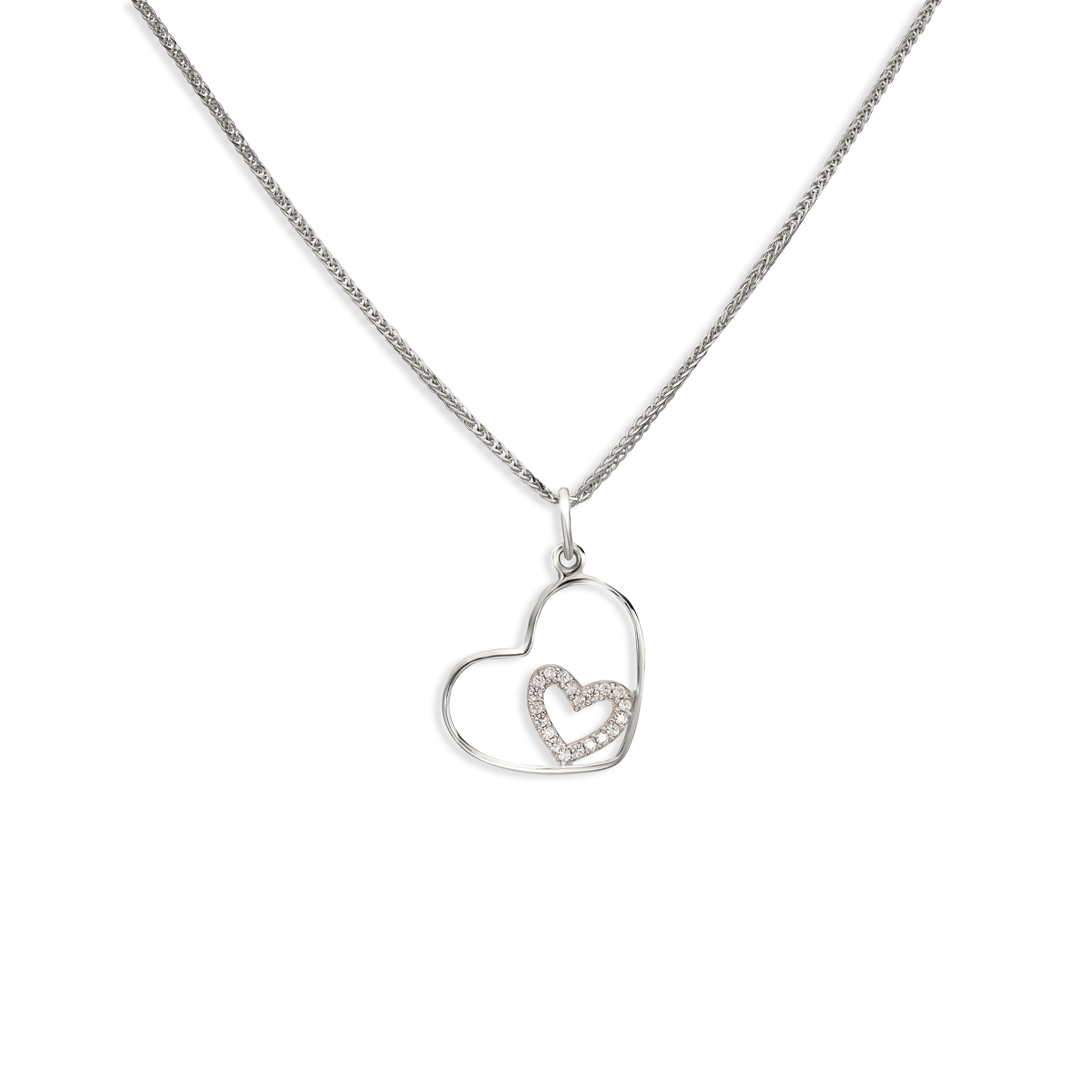 Zawieszka z białego złota dwa serca, próba 585