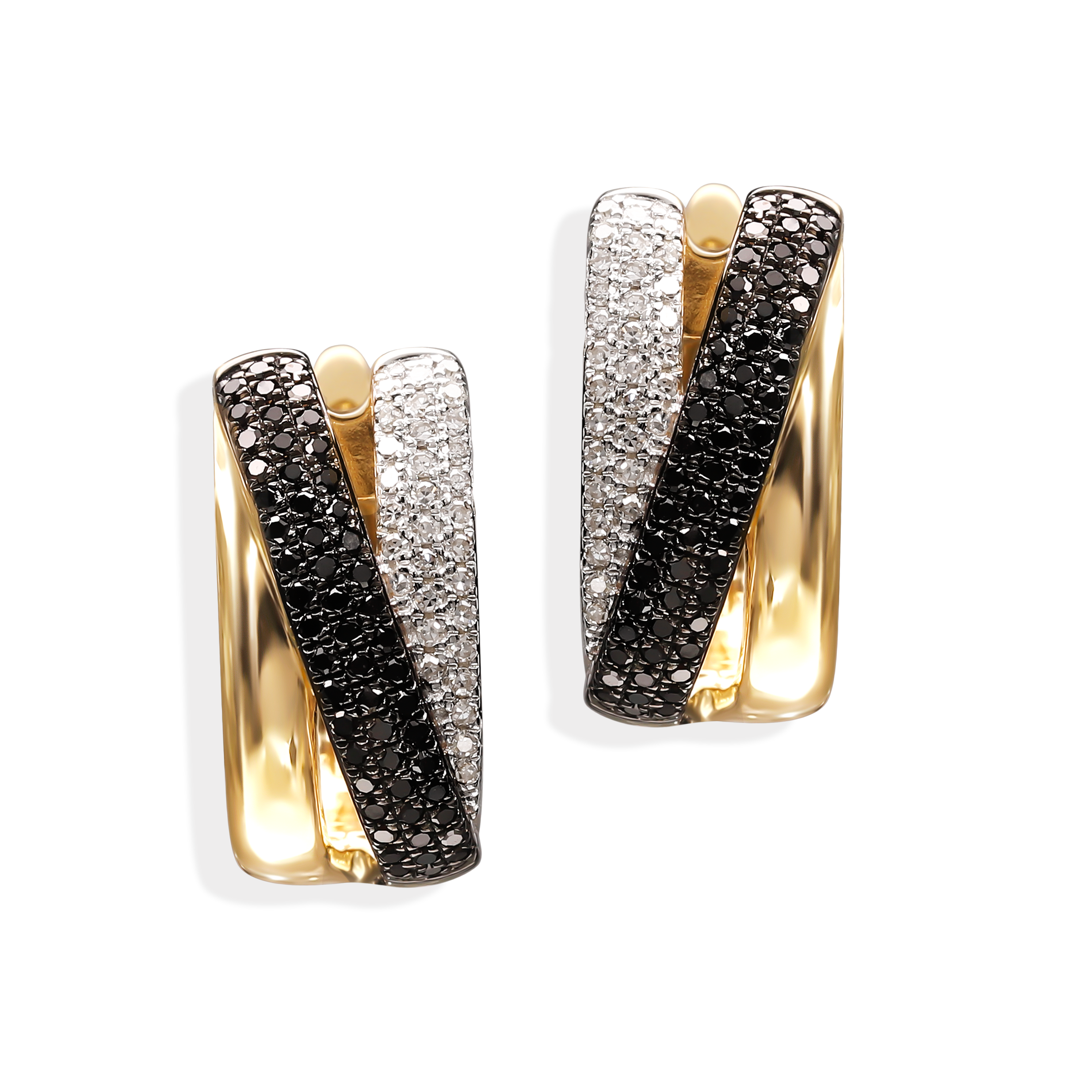 Złote kolczyki z diamentami naturalnymi 0.14 ct i czarnymi diamentami 0.26 ct, próba 585
