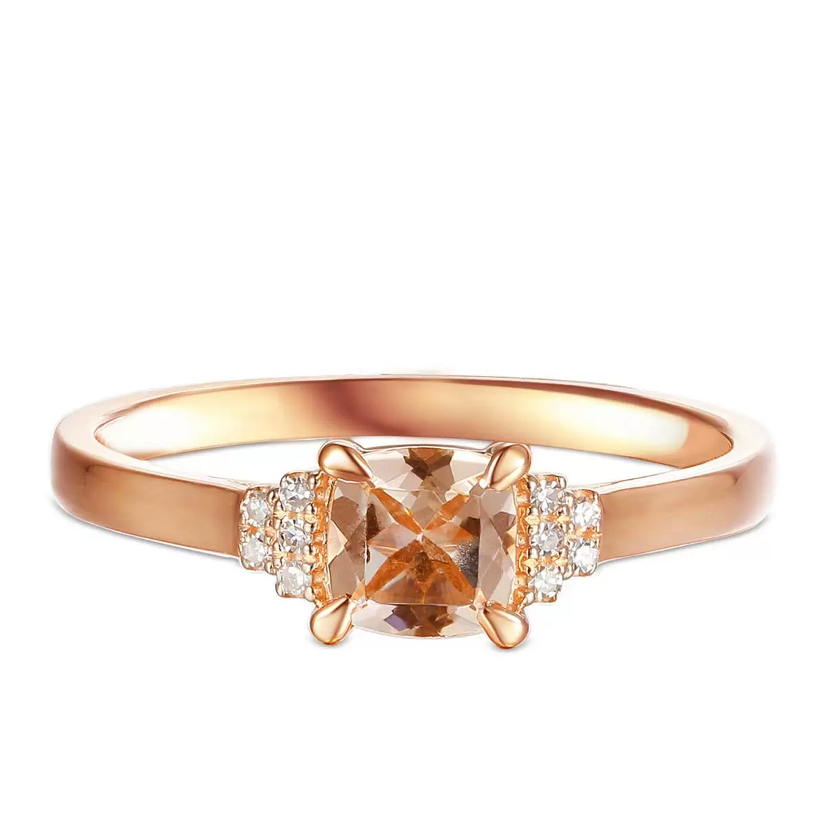 Pierścionek z różowego złota z morganitem i diamentami naturalnymi, rozmiar 13, próba 585