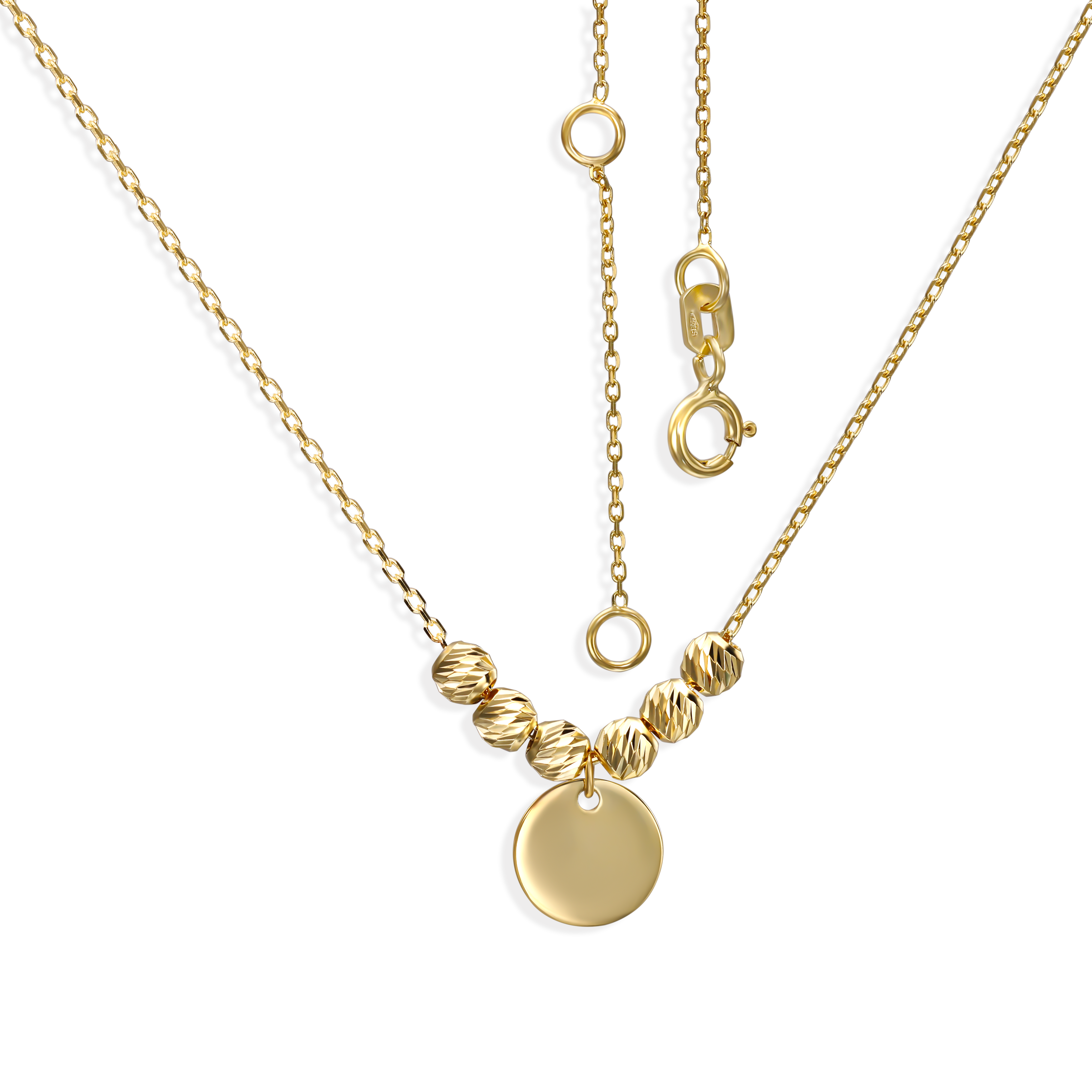 Naszyjnik złoty z kuleczkami i gładką blaszką, próba 58a