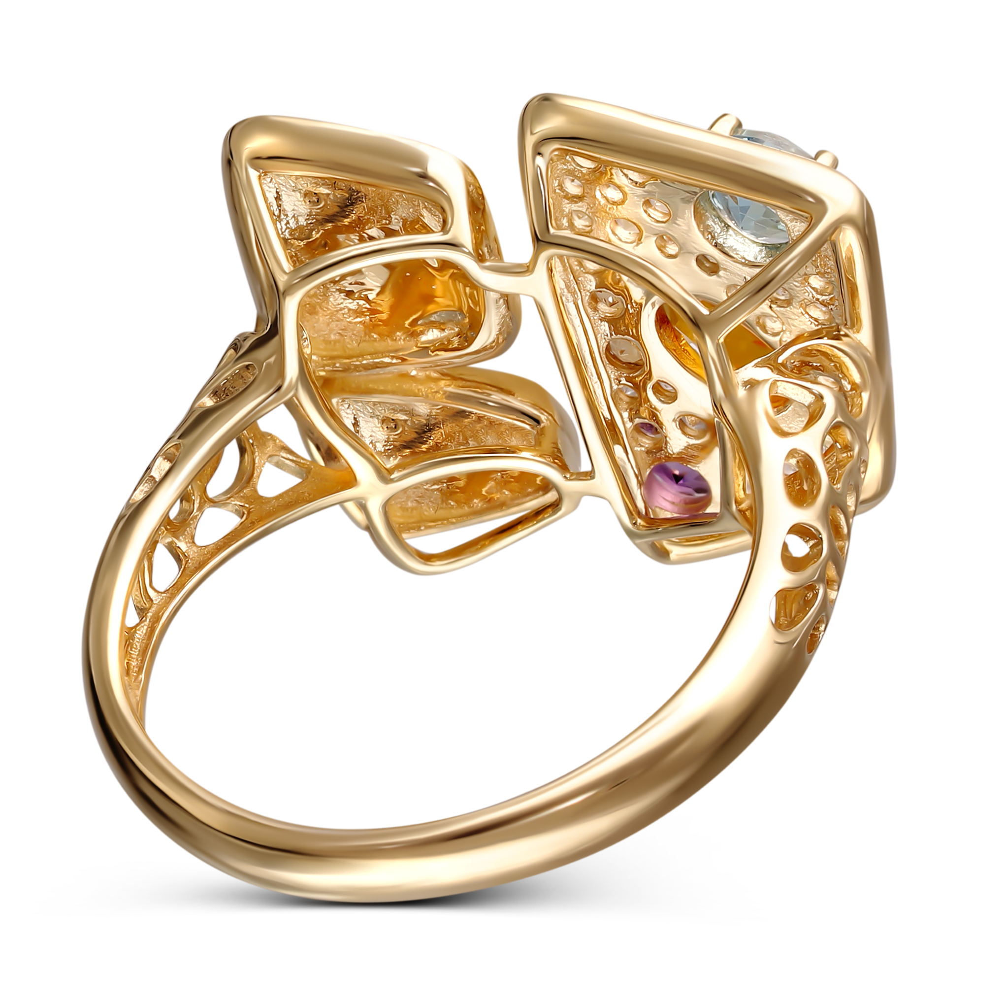 Pierścionek złoty designerski z kamienaimi szlachetnymi, próba 585