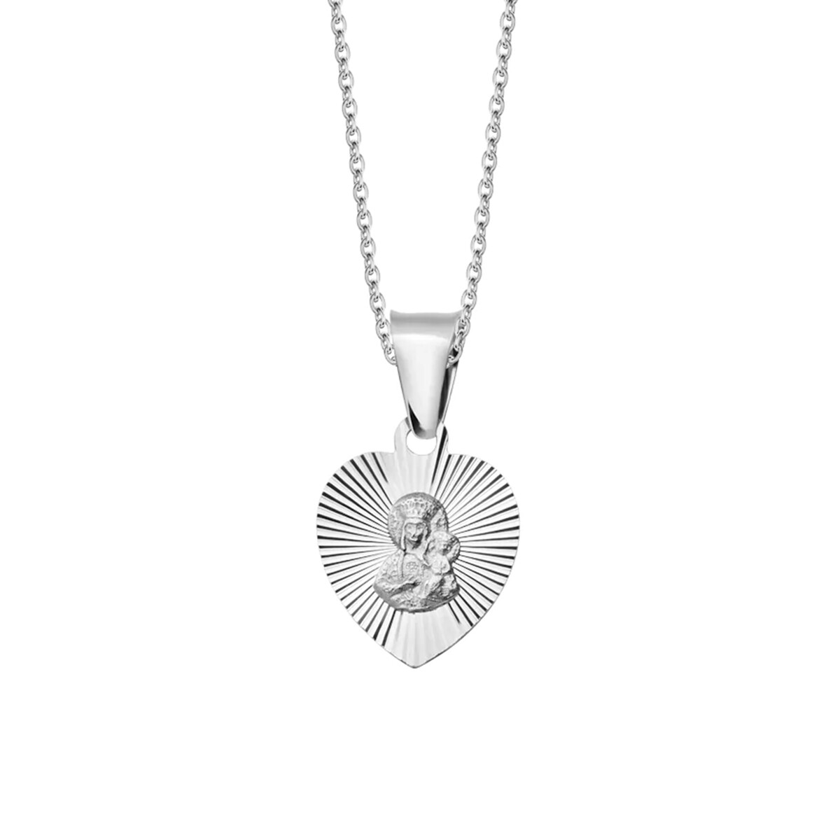Medalik srebrny diamentowany z Matką Boską Częstochowską w sercu, pr. 925
