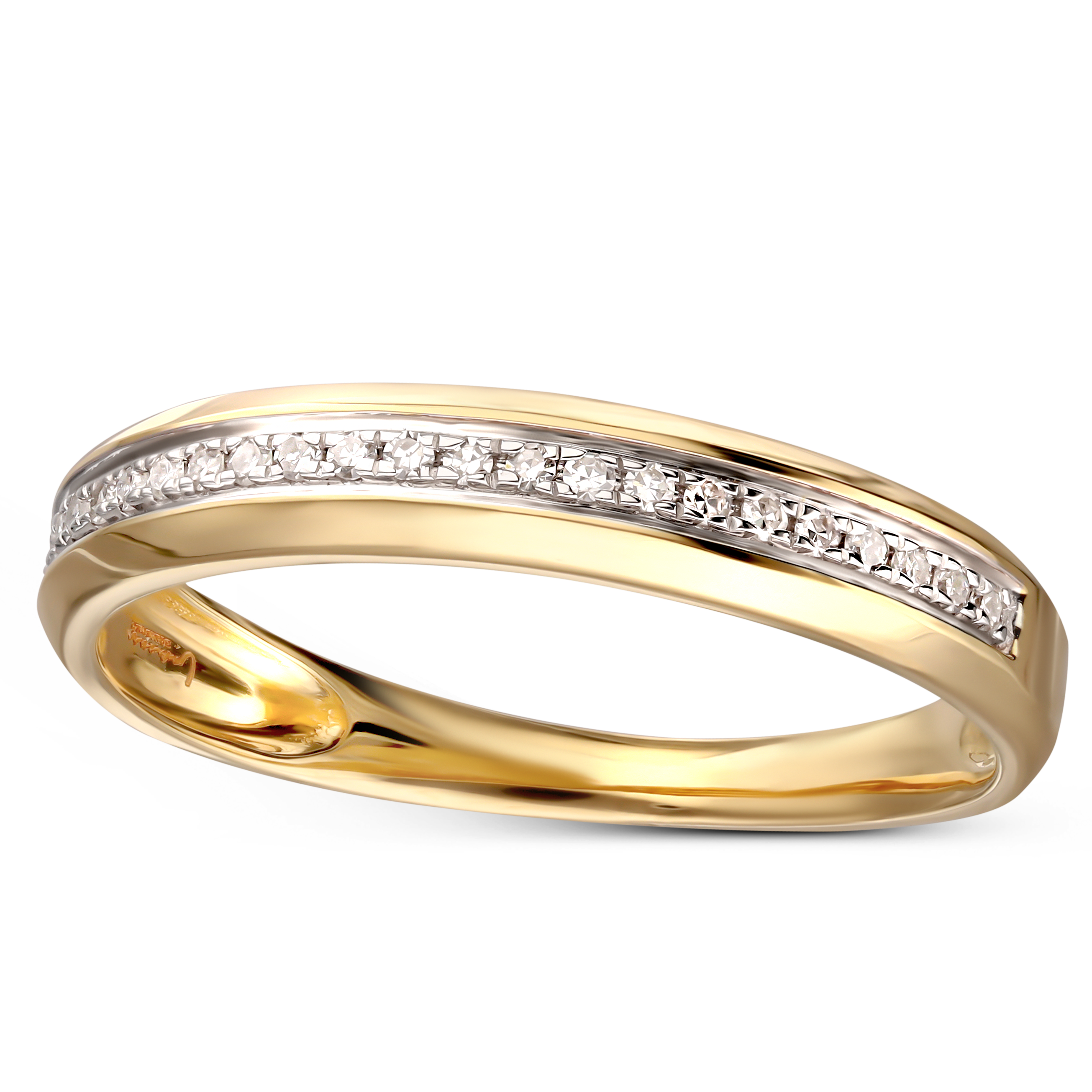 Pierścionek złoty obrączkowy z diamentami naturalnymi 0.11 ct, rozmiar 15, próba 585