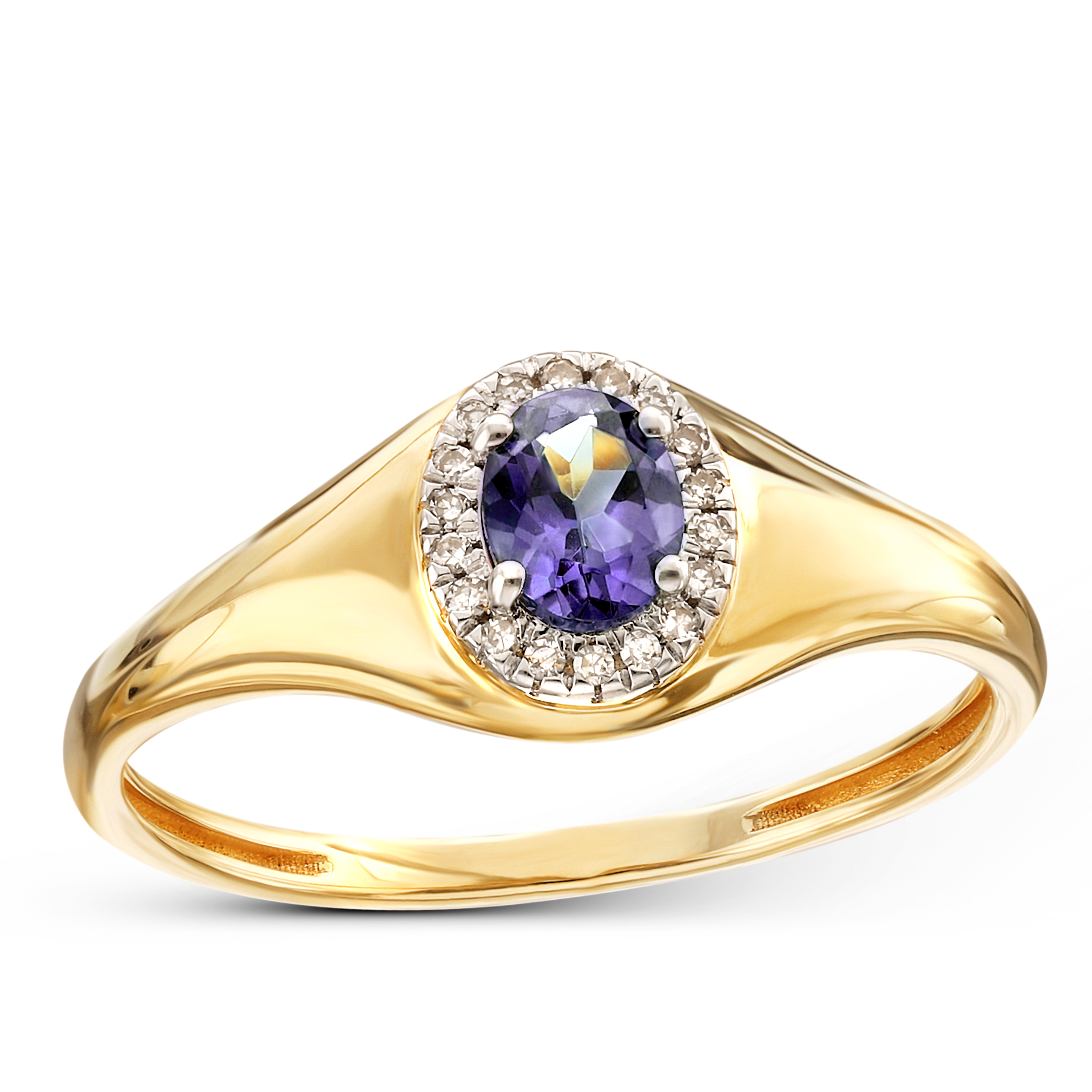 Elegancki pierścionek złoty z tanzanitem 0.35 ct i diamentami naturalnymi, próba 585