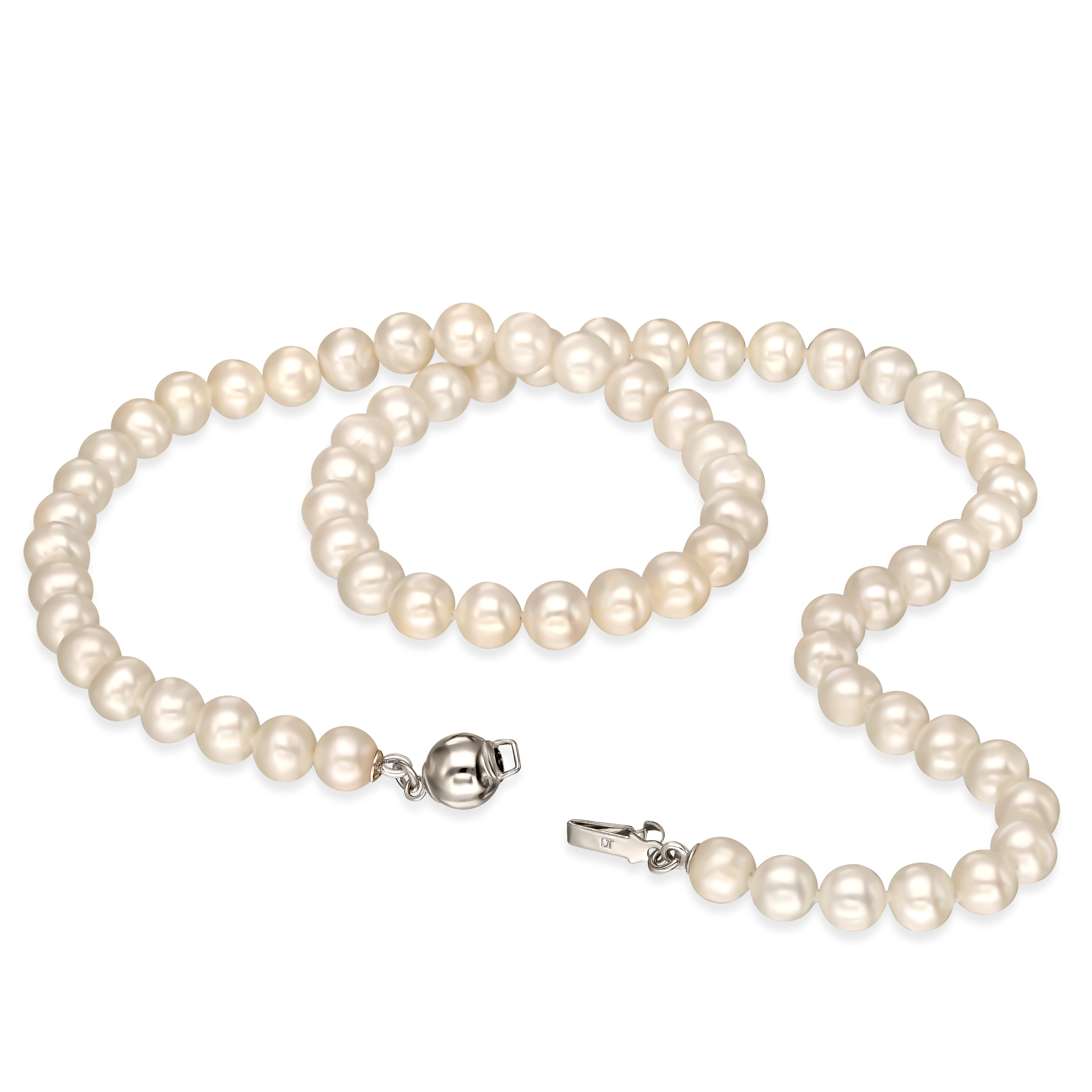 Naszyjnik z pereł hodowanych ze srebrnym zapięciem, próba 925
