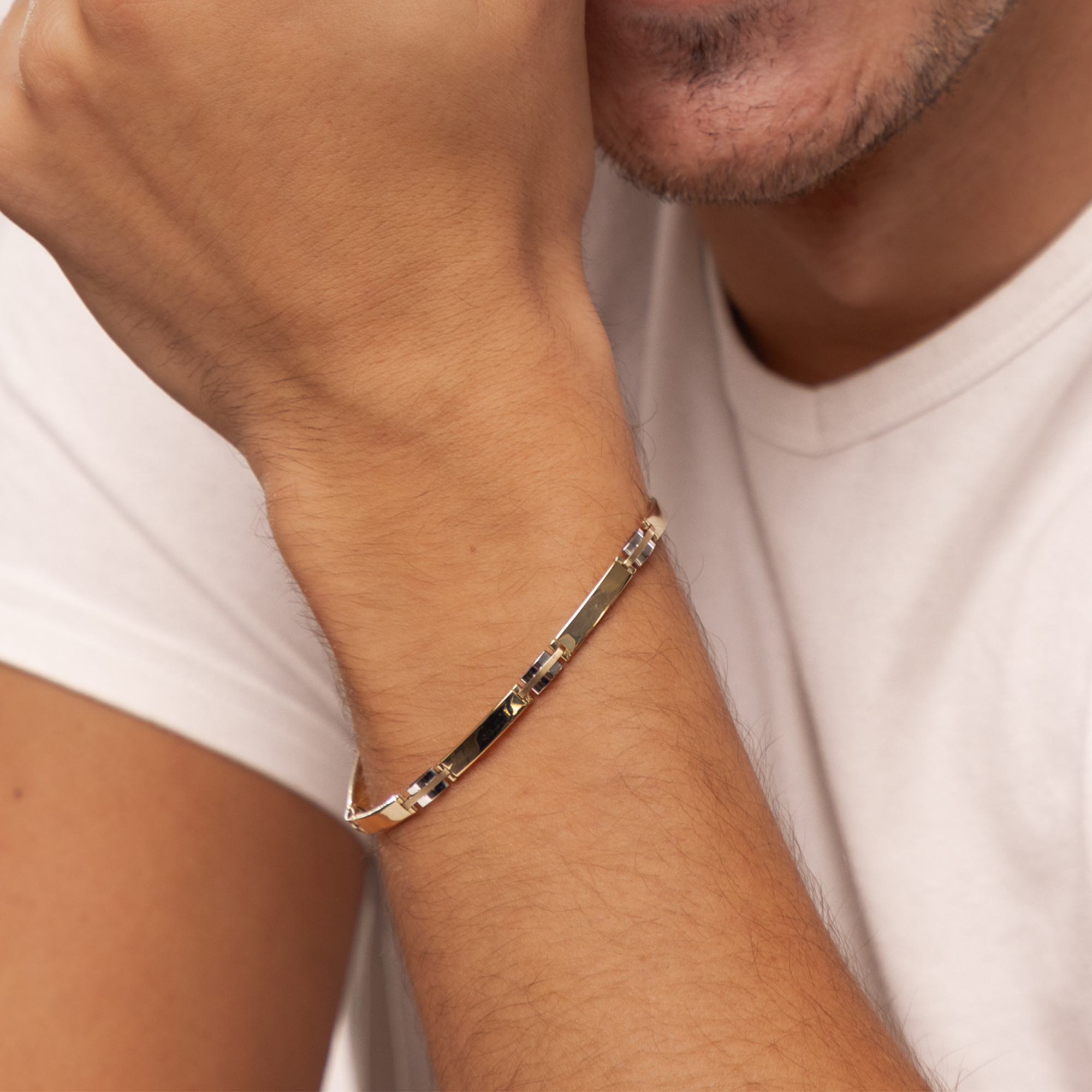 Bransoleta męska złota z gładkich blaszek, próba 585