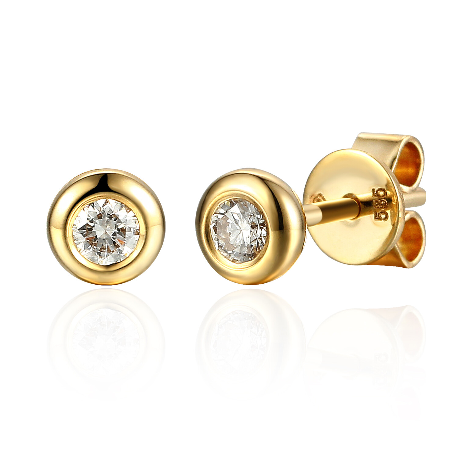 Złote kolczyki z diamentami naturalnymi na sztyfcie, próba 585